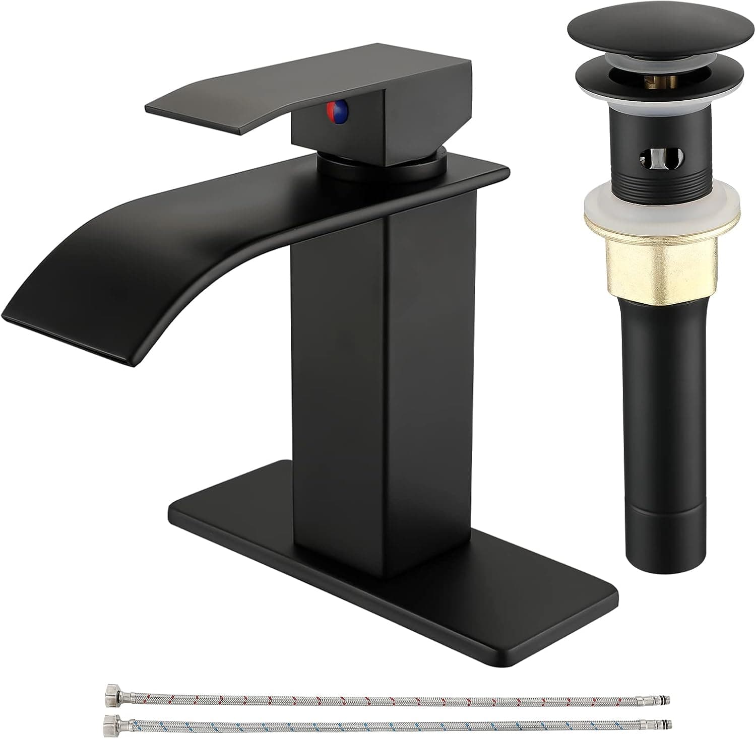 Bathroom Faucets, Black Bathroom Faucet Single Handle Bathroom Sink Faucet with Hoses Metal Pop up Drain for Sink 1 or 3 Holes