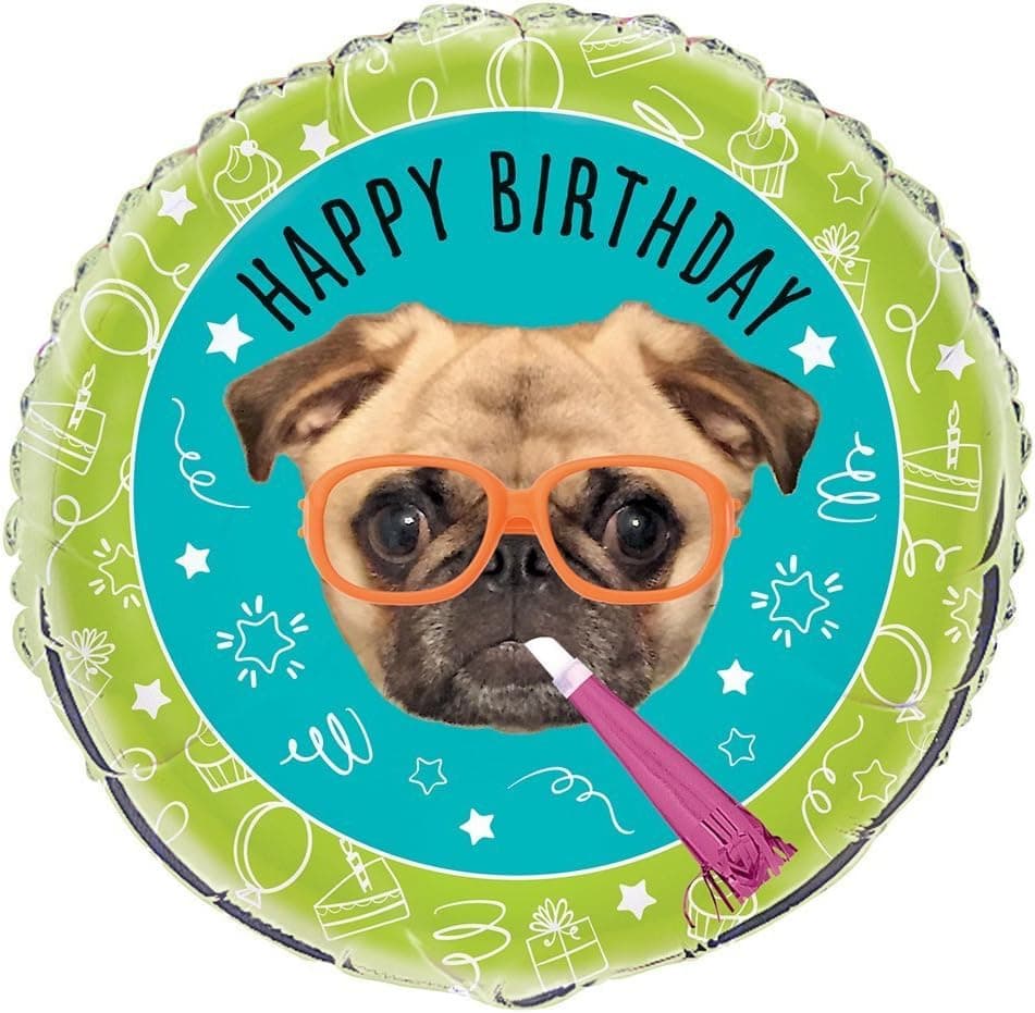 Pack of 2 Unique Industries Foil Pug Puppy Birthday Balloon Bundled by Maven Gifts