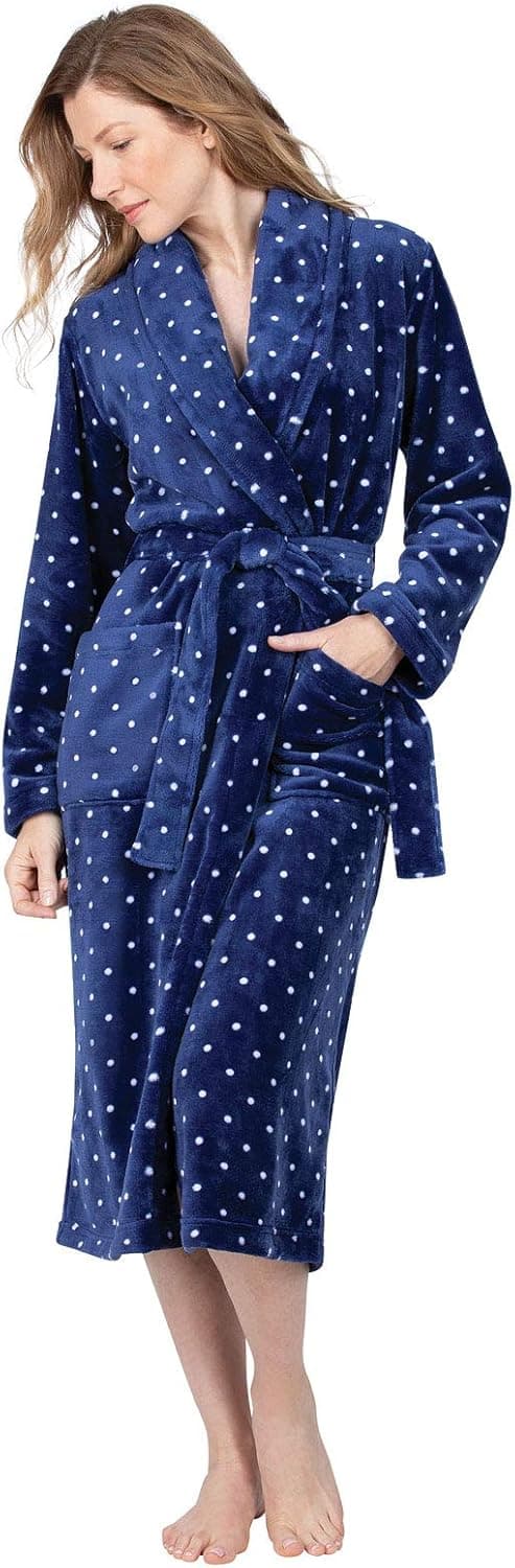 Addison Meadow Bathrobes for Women - Robe Women, Navy Polka Dots, Medium / 8-10