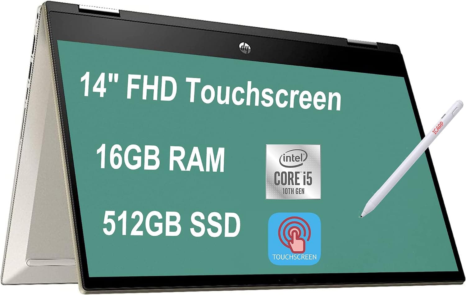HP 2020 Pavilion x360 2-in-1 Convertible Laptop, 14" FHD Touchscreen, 10th Gen Intel Core i5-10210U (Beats i7-8550U) 16GB RAM 512GB SSD, Backlit KB Fingerprint Win 10 + Pen