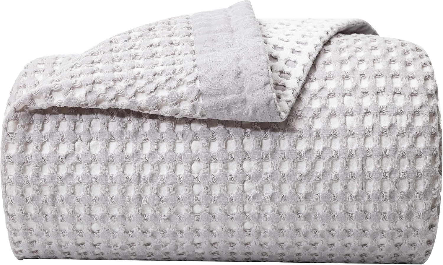 100% Cotton Waffle Weave Thermal Blanket Reversible Premium Soft Warm Comfortable for Bed Couch Sofa All Season Decoration, King Size (92 x 106 inches), Light Grey