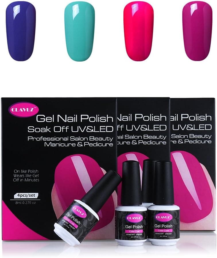 CLAVUZ UV LED Gel Nail Polish 4pcs Soak Off Nail Lacquer Kit New Start Manicure Nail Art Sets