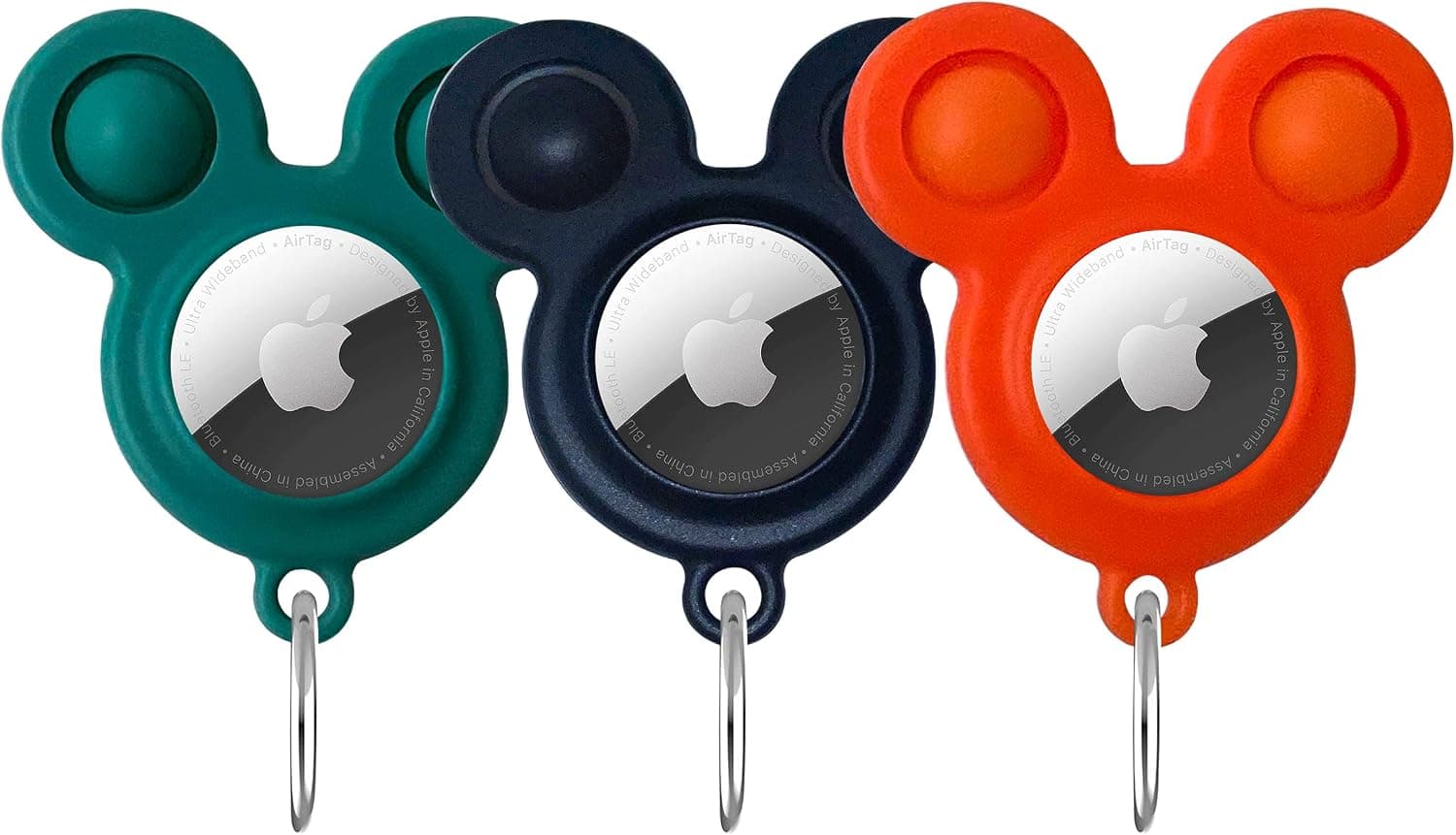LE CHIQUE SHACK 3-Pack AirTag Case with Push Pops & Keychain – (Black, Orange, Green)