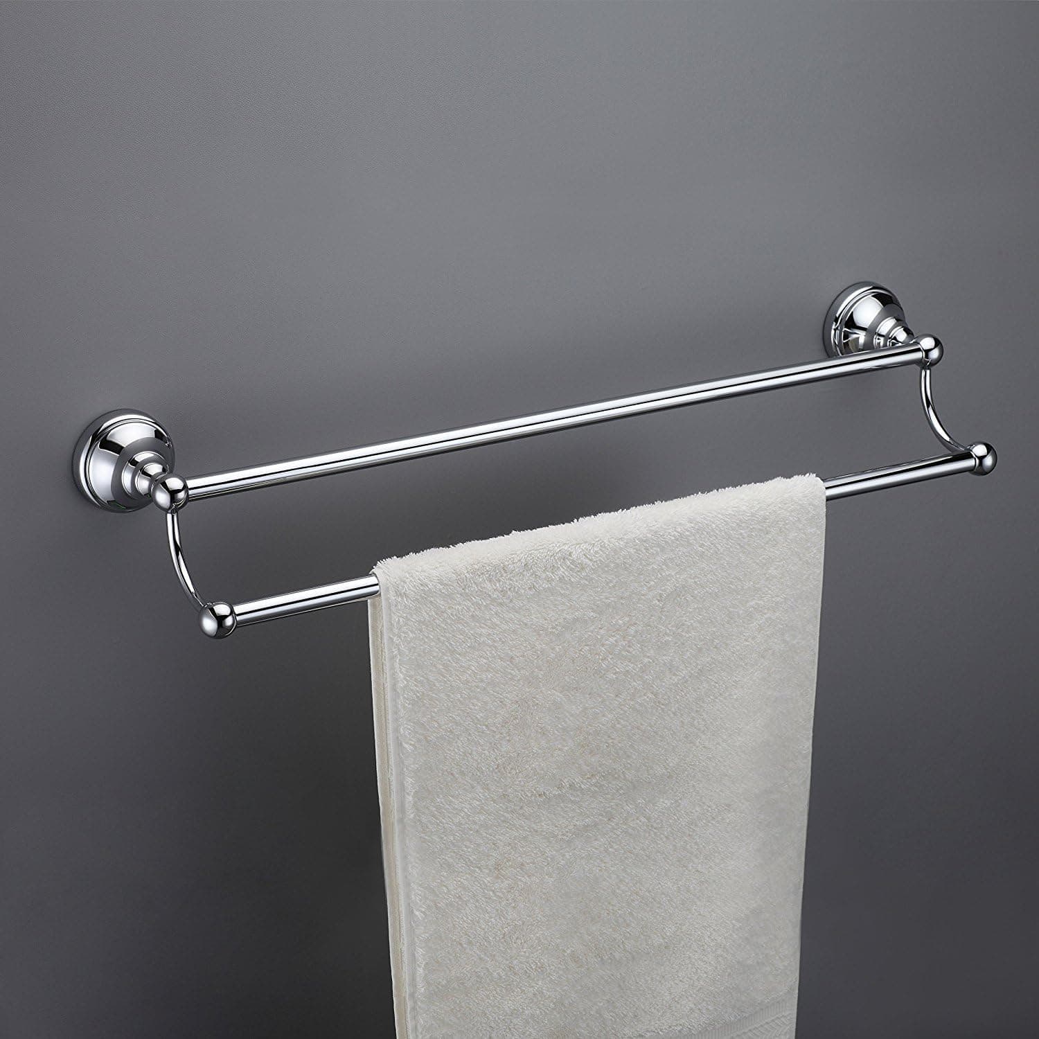 MAYKKE Boulder 18" Double Towel Bar for Bathroom, Shower & Kitchen Traditional Solid Brass Wall Mounted Towel Holder 2 Sizes & 3 Colors to Choose from, Polished Chrome OYA1032802