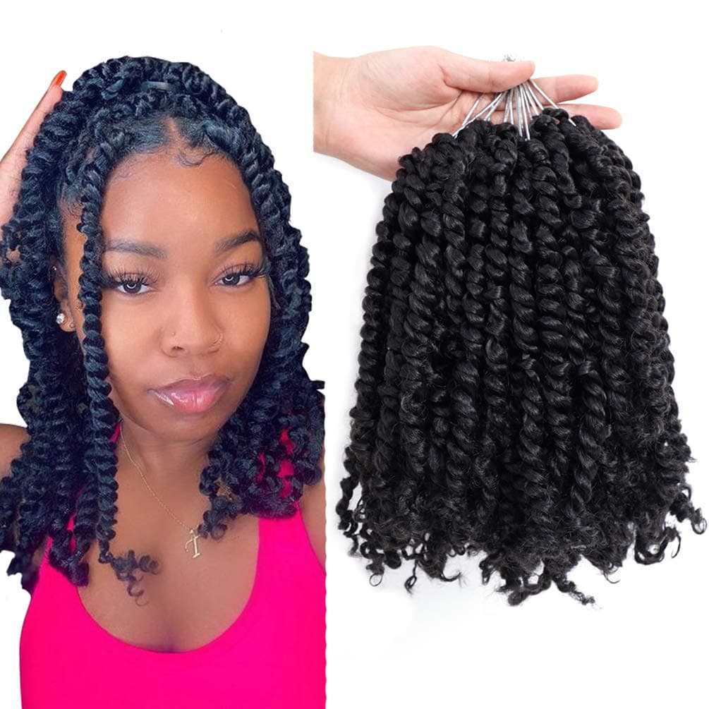 10inch Pre-twisted Passion Twist Crochet Hair 7 Pack Pre-looped Short Passion Twist Hair 1B# Weave Master Short Passion Braids Crochet Hair