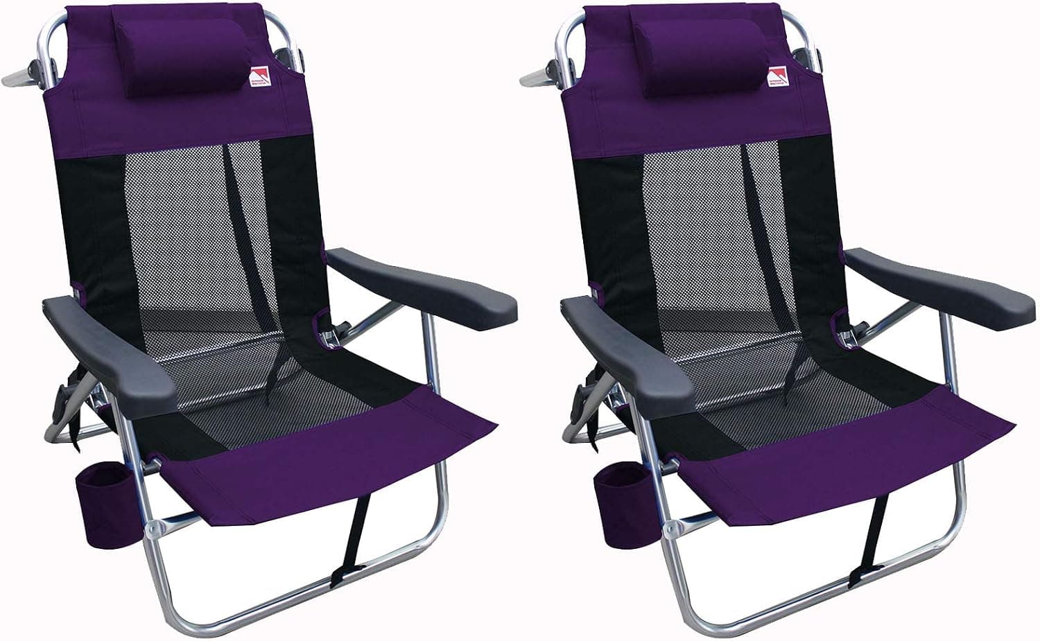 Outdoor Spectator Multi-Position Flat Folding Mesh Ultralight Beach Chair (2-Pack) - Purple