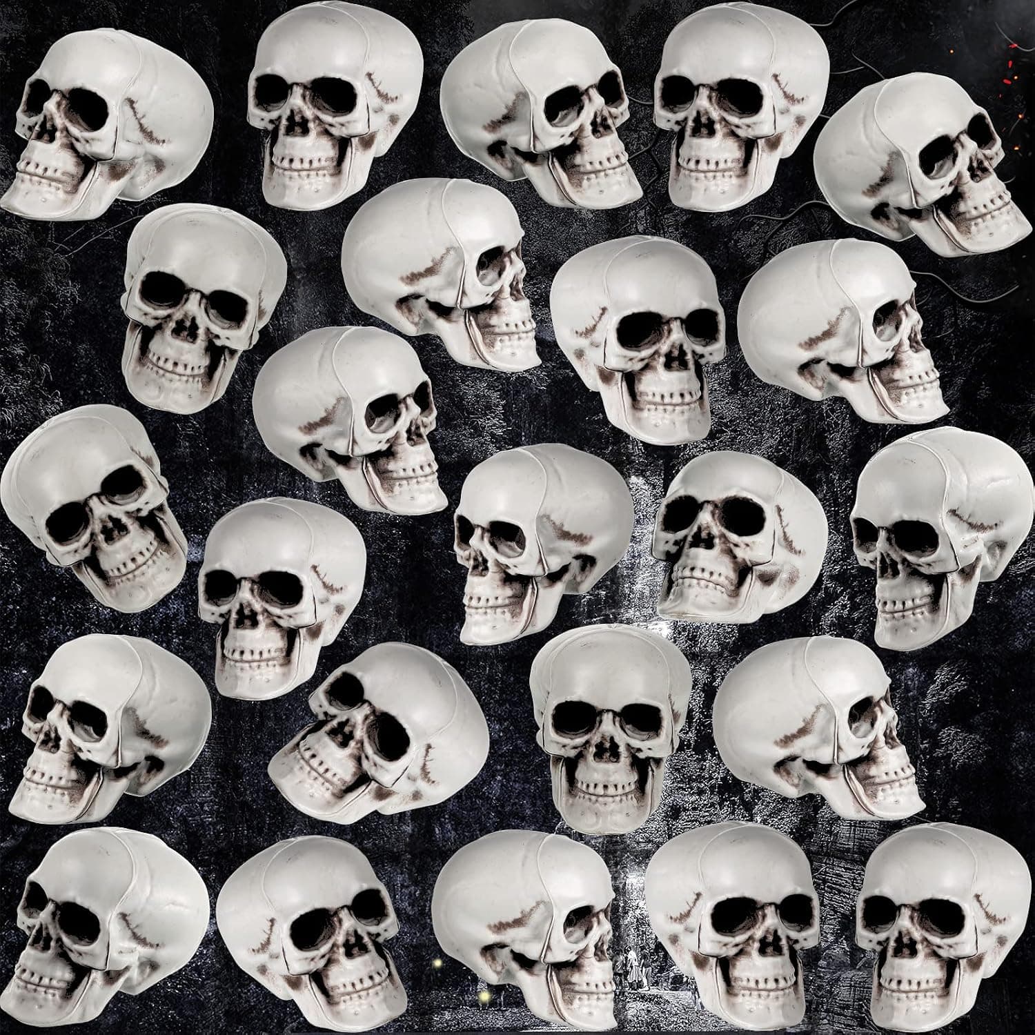 Halloween Skulls Decoration Realistic Looking Skulls Head Fake Human Skeleton Plastic Toy for Halloween Prank Props Craft Party Favors Decorations (24 Pieces)
