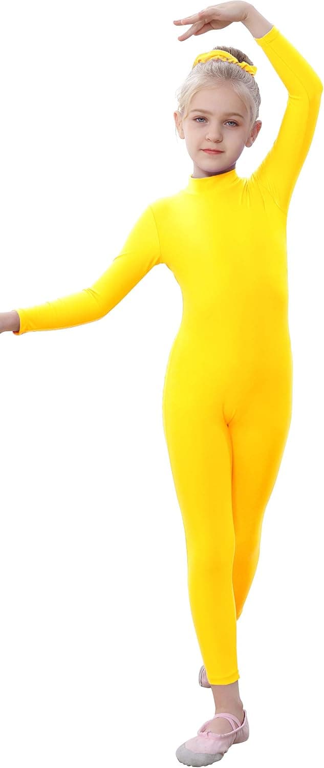 YgneeDom Kids Girls One Piece Spandex Unitards, Long Sleeve Turtleneck Unitard, Full Body Catsuit, Dance Leotard Costumes
