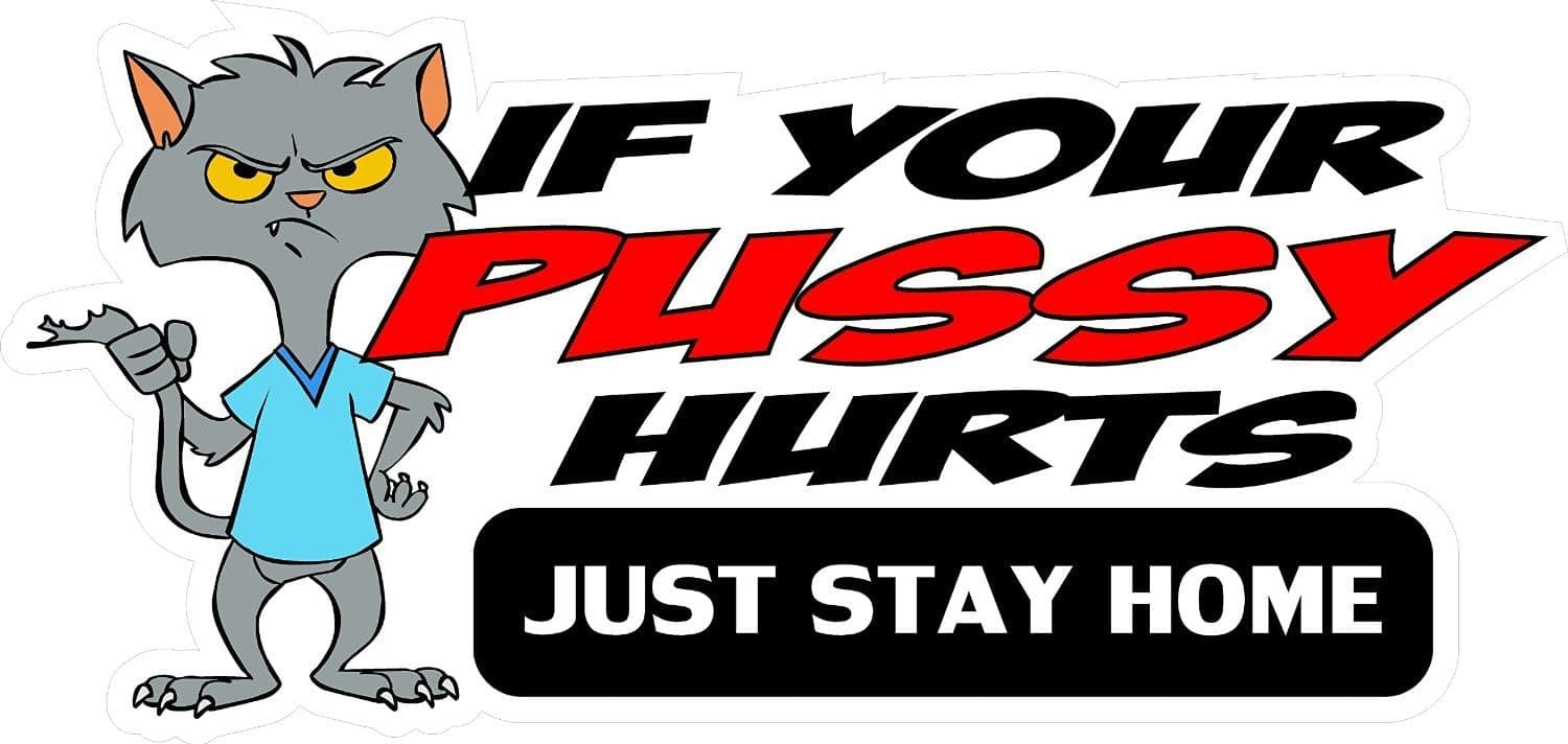 (3 PACK) If Your Pussy Hurts Just Stay Home vinyl Hard Hat Helmet decal - size: 3" X 1.5" - Hard Hat, Helmet, Windows, Walls, Bumpers, Laptop, Lockers, etc.