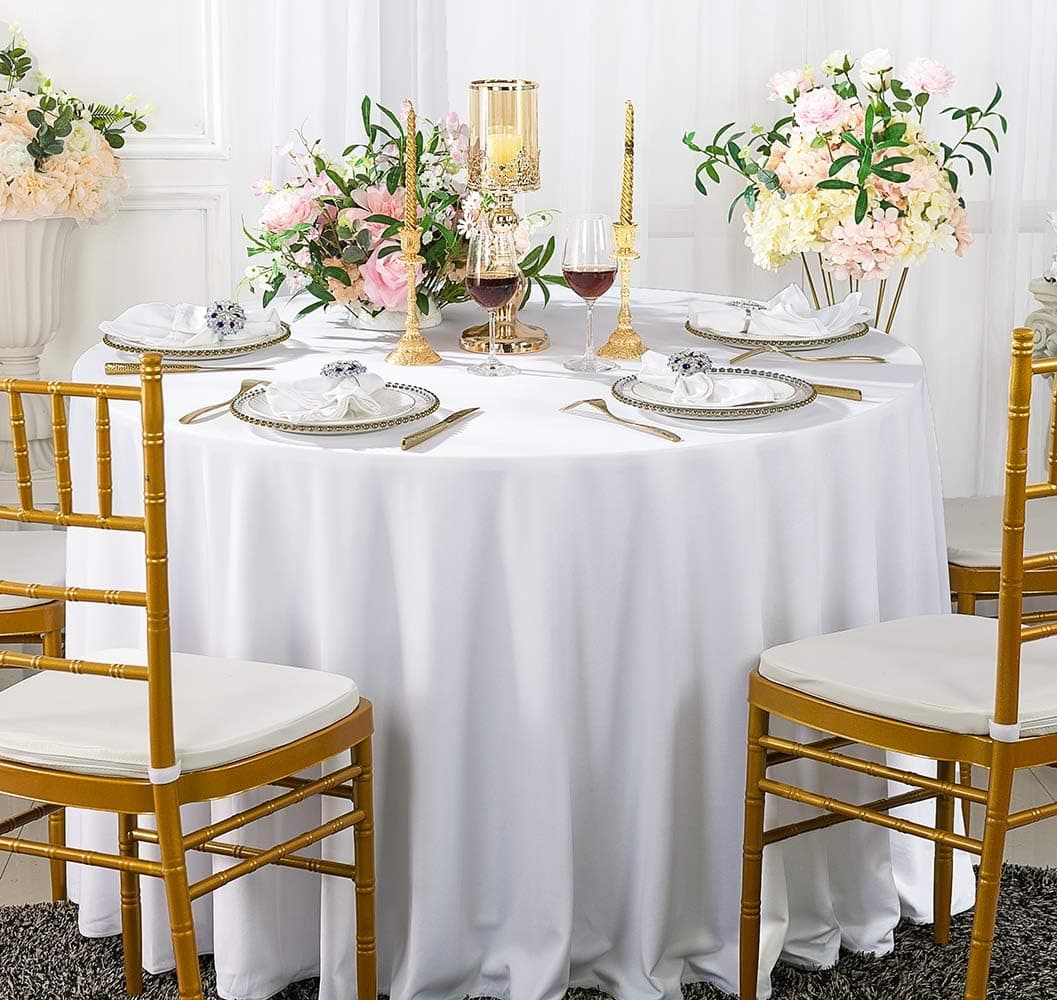 Wedding Linens Inc. 120" Round Seamless Scuba (Wrinkle Free) tablecloths Table Cover Linens for Restaurant Kitchen Dining Wedding Party Banquet Events - White