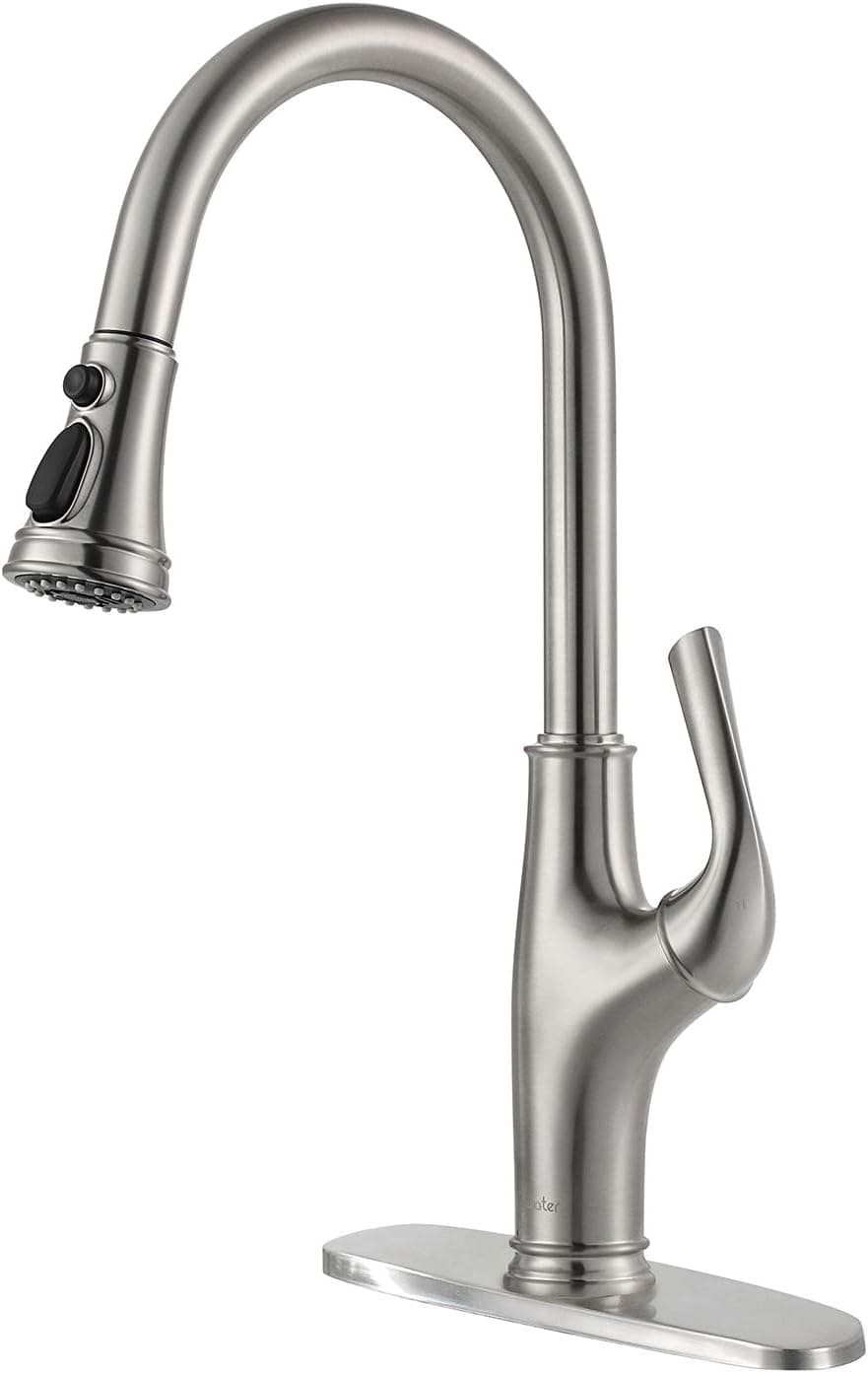 NEWATER Kitchen Faucets with Pull Down Sprayer, Kitchen Sink Faucet with Pull Out Sprayer, Fingerprint Resistant, Single Hole Deck Mount, Single Handle Commercial Kitchen Faucet, Brushed Nickel