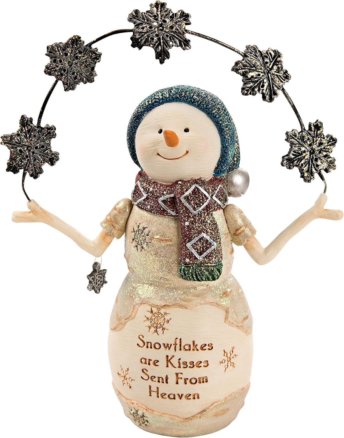 Pavilion Gift Company Kisses Sent from Heaven-6 Inch Collectible Snowman Figurine Holding Snowflakes, White