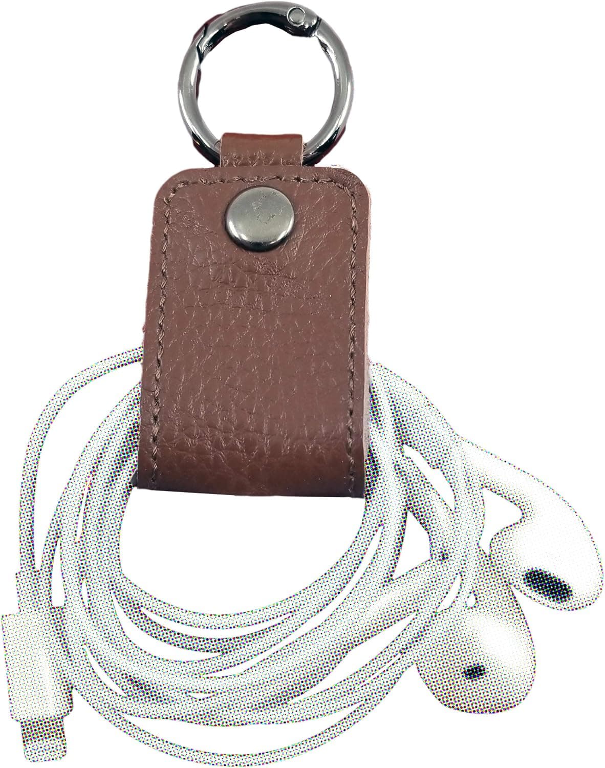 CASEBUDi Leather USB Cable and Headphone Cord Wrap | Round Carabiner attaches and Keeps Your Cords Located