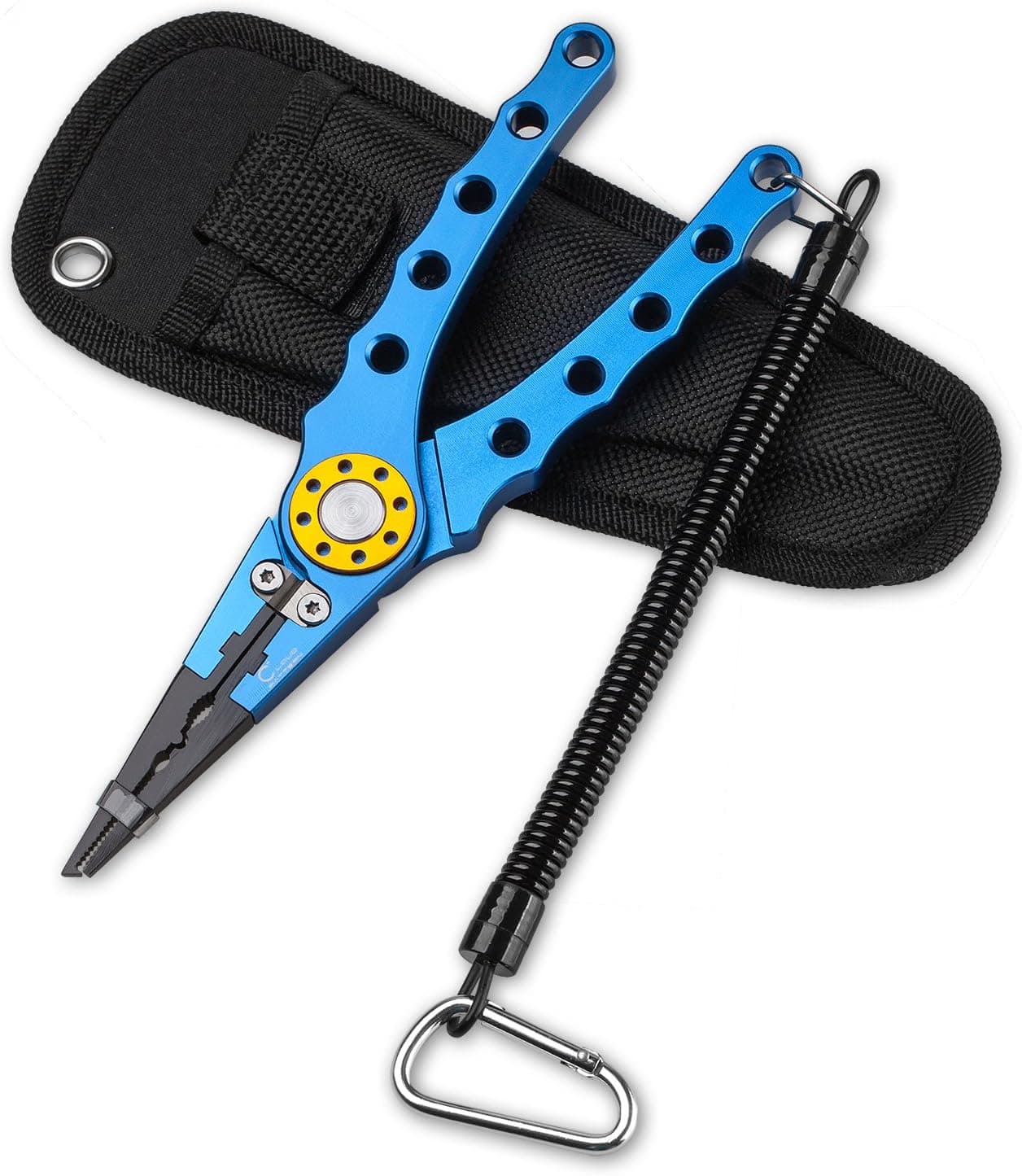 Cloud pattern Aluminum Fishing Pliers, Multitool Needle Nose Fisherman Pliers, Fishing Line Cutters Split Ring Pliers Hook Remover Combo with Tether Sheath