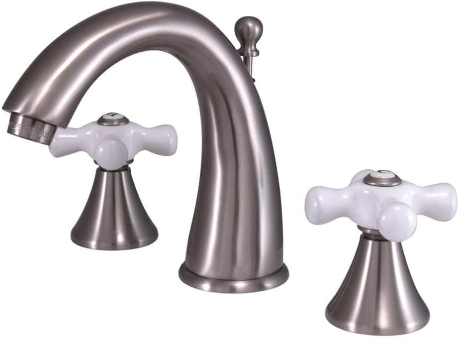 Kingston Brass KS2978PX Naples Widespread Lavatory Faucet with Porcelain Cross Handle, Brushed Nickel