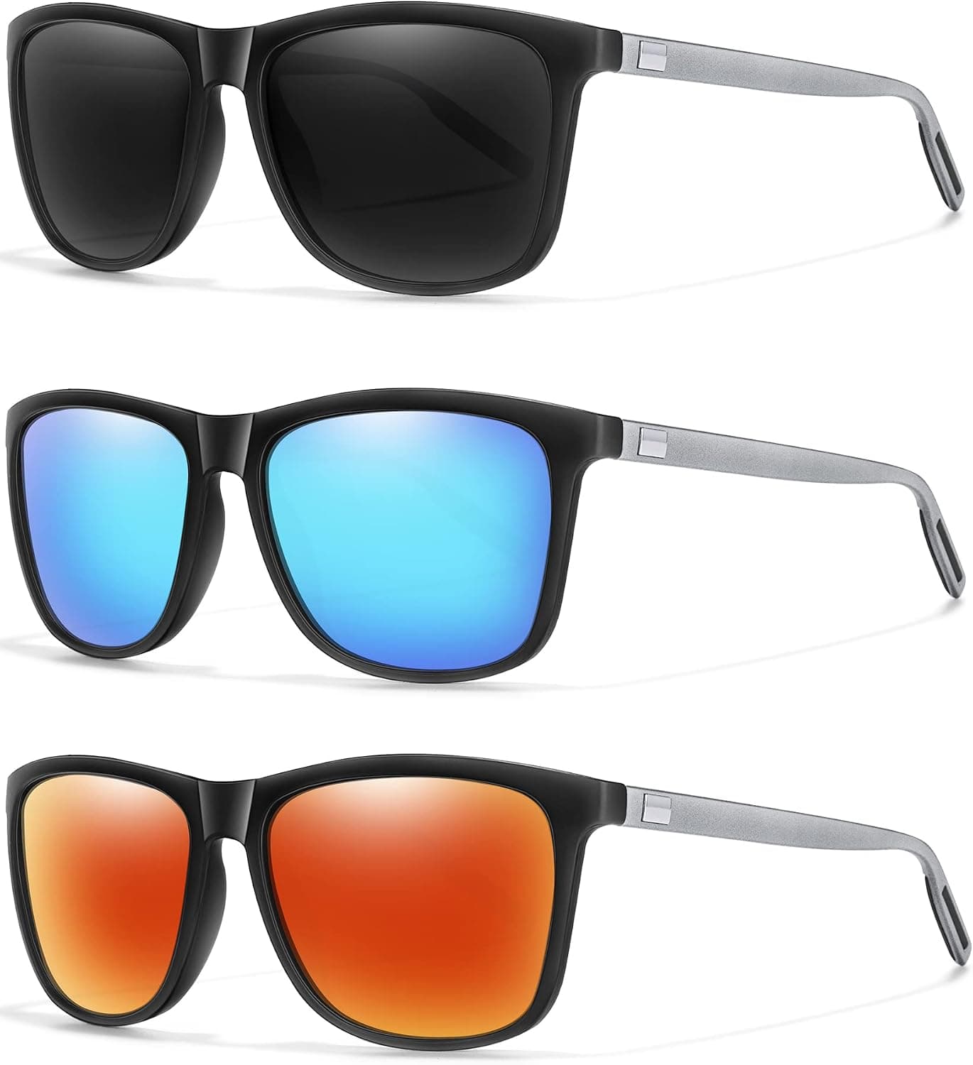 TAMWY 3 Pack Polarized Sunglasses for Men Women UV 400 Protection Lens – Spring Hinge-Come with Zip Case