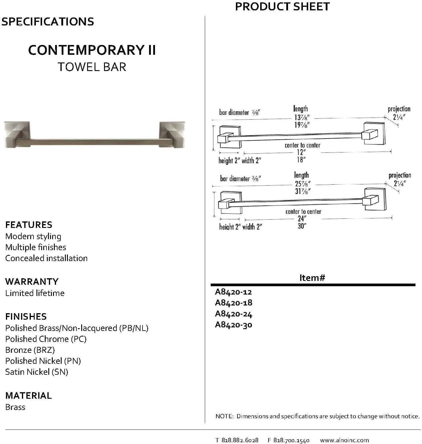 Alno A8420-12-PC Contemporary II Modern Towel Bars, Polished Chrome