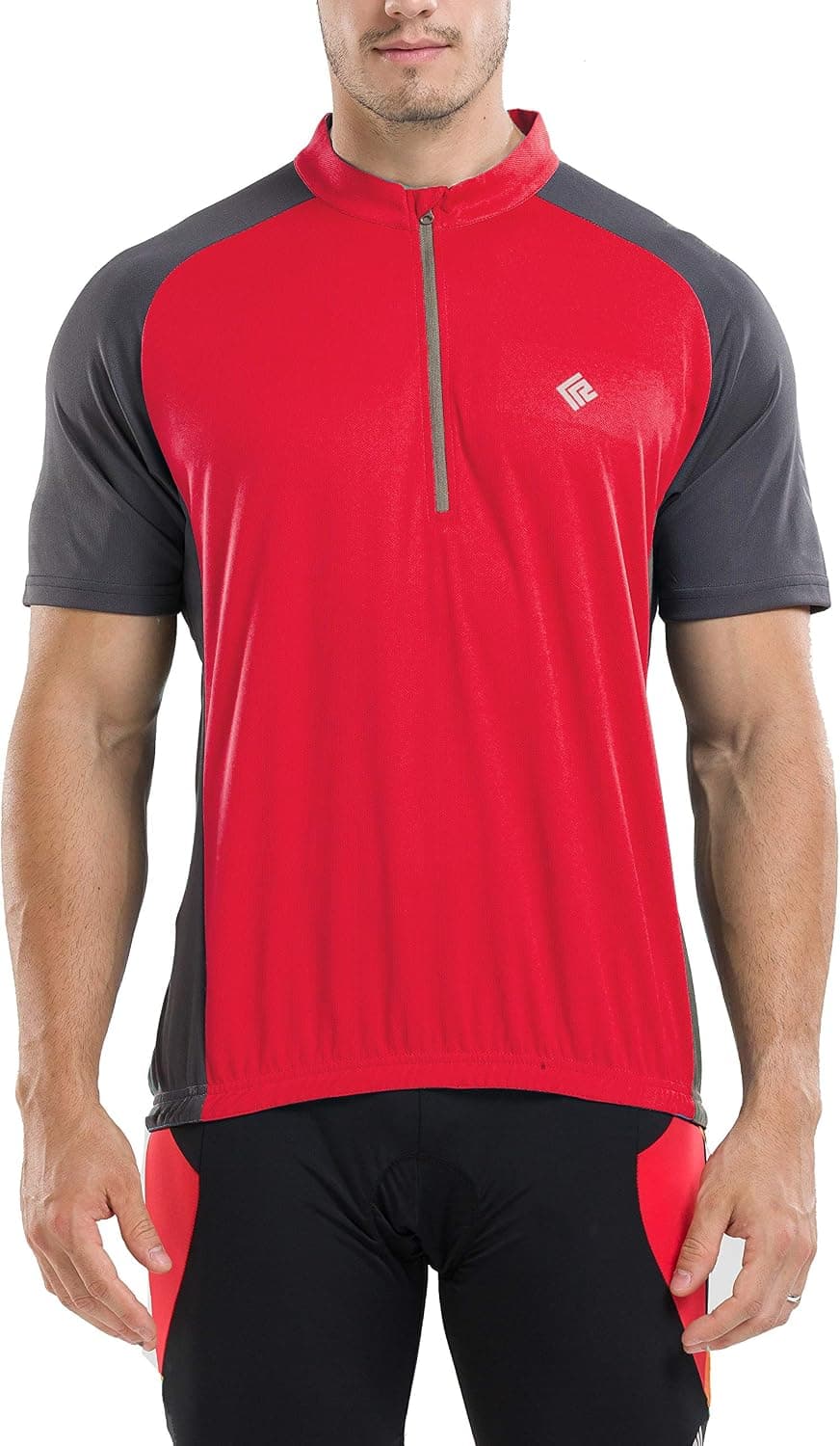 KORAMAN Men's Reflective Short Sleeve Cycling Jersey with Zipper Pocket Quick-Dry Breathable Biking Shirt