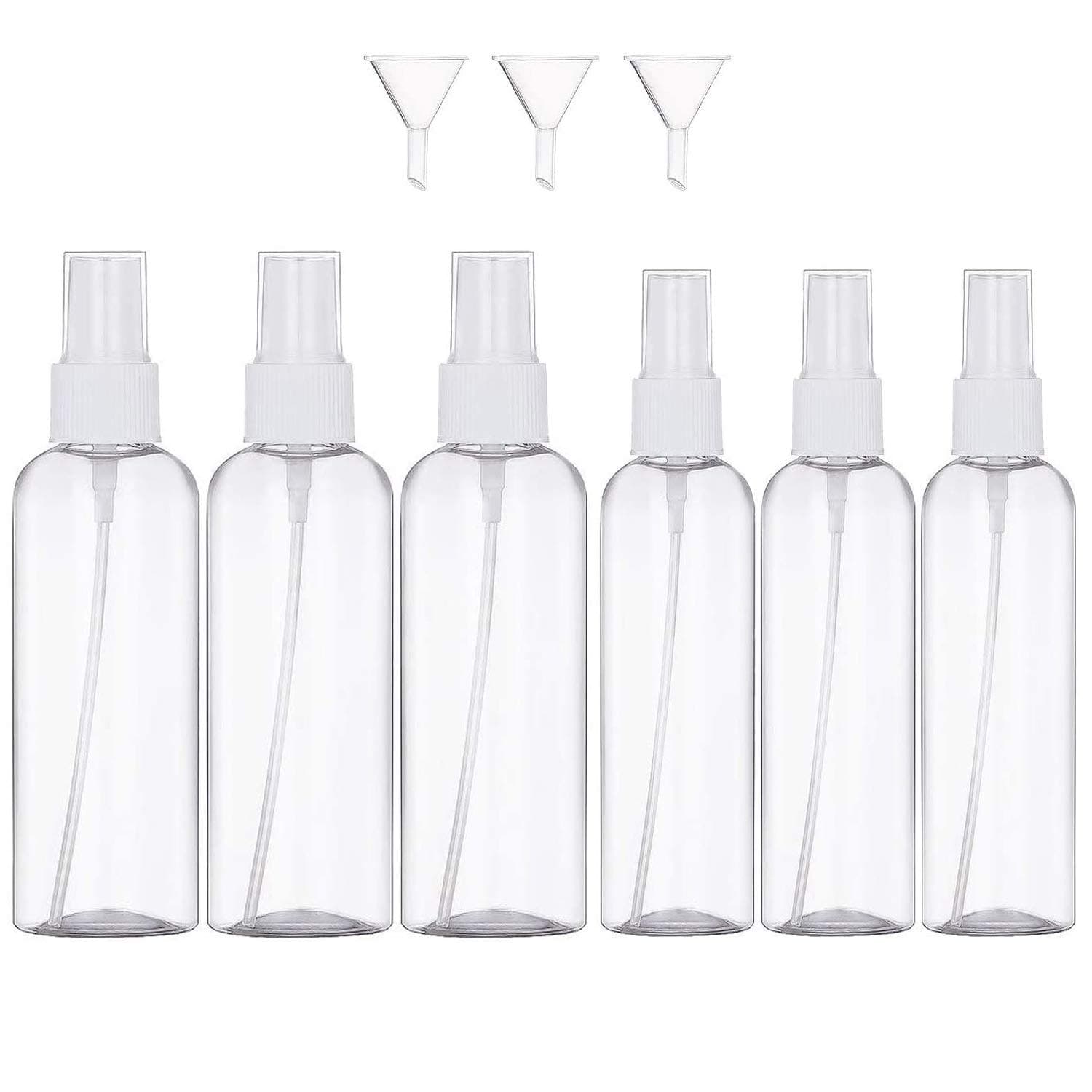 Spray Bottles, 6 Pack 2oz/50ml and 3.4oz/100ml (3+3) Clear Empty Spray Container Fine Mist Sprayer Refillable Atomiser Bottles with 3pcs Funnels