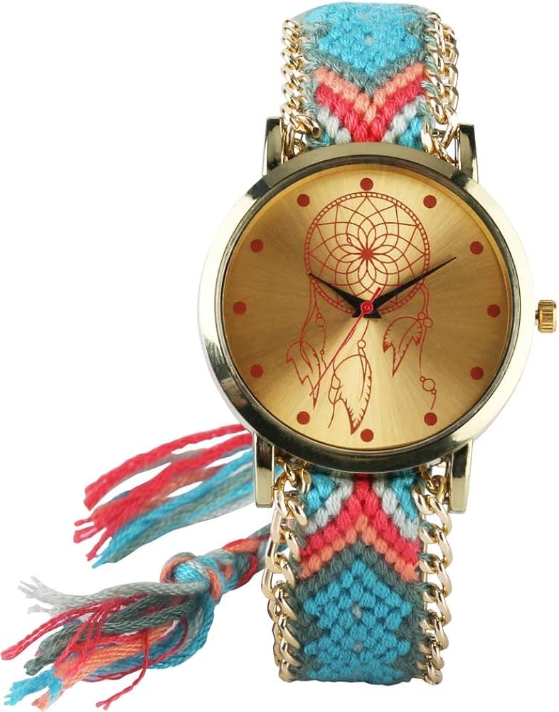 National Style Wristwatch, Handmade Braided Multiful Color Wristwatch for Women, Casual Quartz Wristwatch