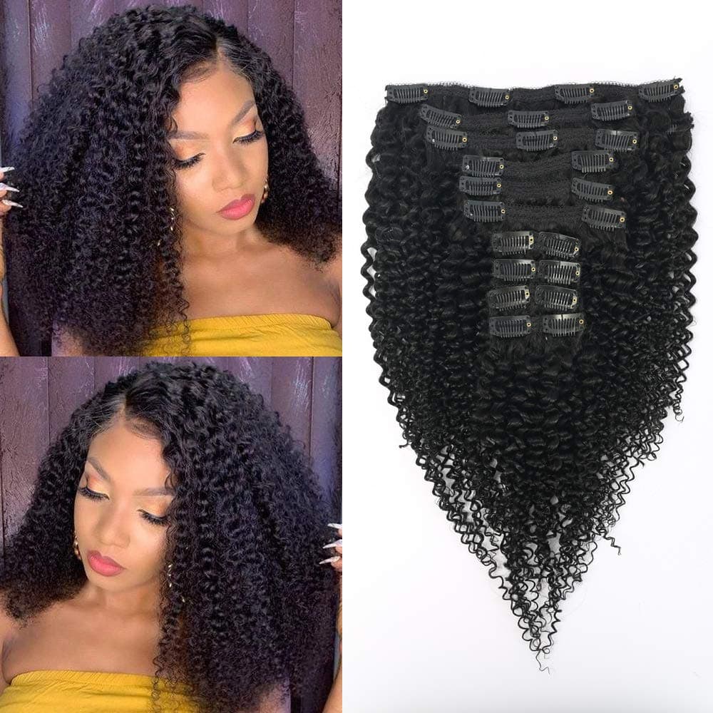 Kinky Curly Clip in Hair Extensions Human Hair for Black Women Afro Kinky Curly Clip ins 3C 4A ,Thick Brazilian Remy Human Hair 10Pcs with 24 Clips,120 Gram (16inch, Kinky Curly Clip in Extensions)