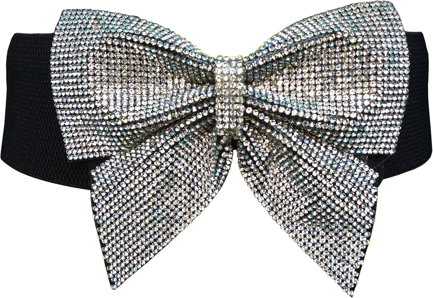 Bling Stretchy Belts for Women Elastic Wide Rhinestone Bow Waist Band for Dress Accessory