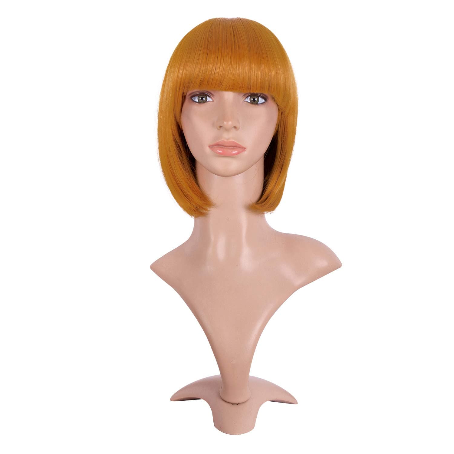 MapofBeauty 12 Inch/30cm Natural Lady Short Straight Wigs Flat Bangs Bob Wig (Golden Orange)