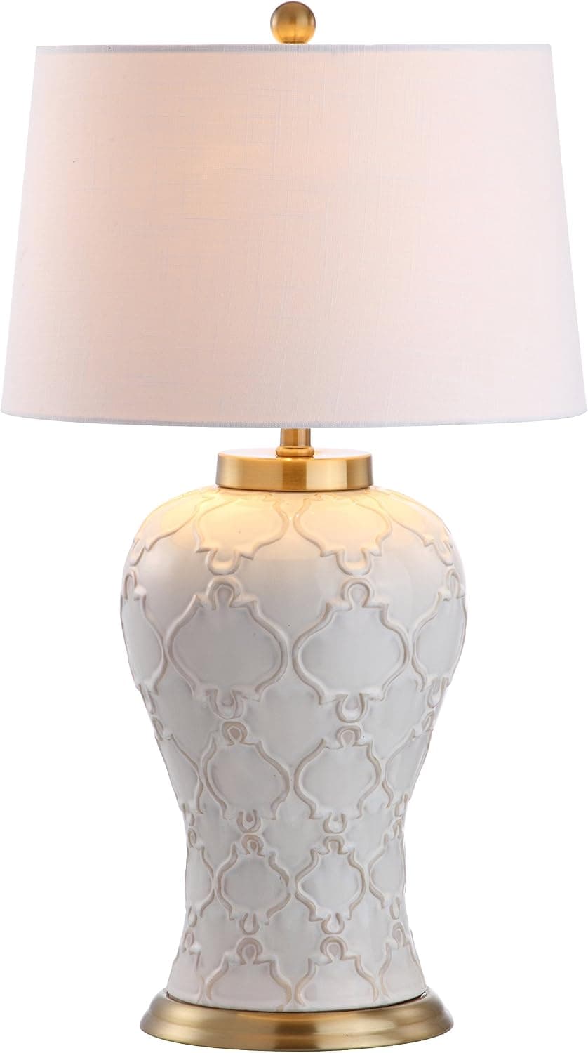 JONATHAN Y JYL4024A Arthur 29" Ceramic LED Table Lamp Traditional Transitional Bedside Desk Nightstand Lamp for Bedroom Living Room Office College Bookcase LED Bulb Included, Cream