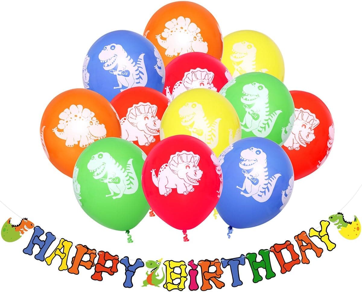 UNOMOR Dinosaur Birthday Banner and 24PCS Dinosaur Balloons for Dinosaur Party Supplies
