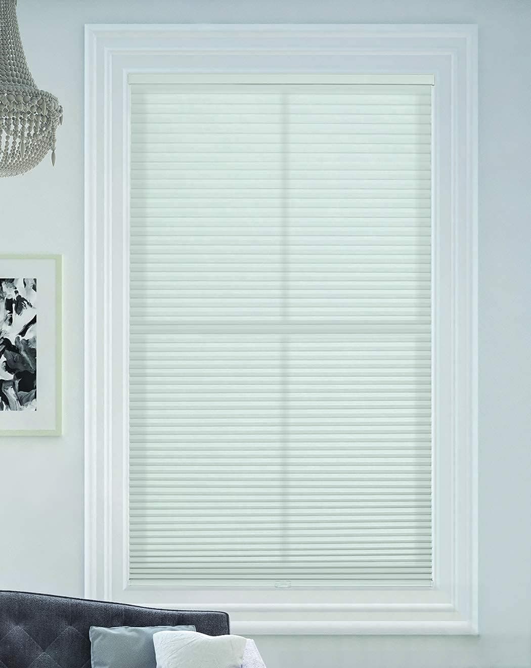 BlindsAvenue Cellular Honeycomb Cordless Shade, 9/16" Single Cell, Light Filtering, White, Size: 33.5" W x 48" H