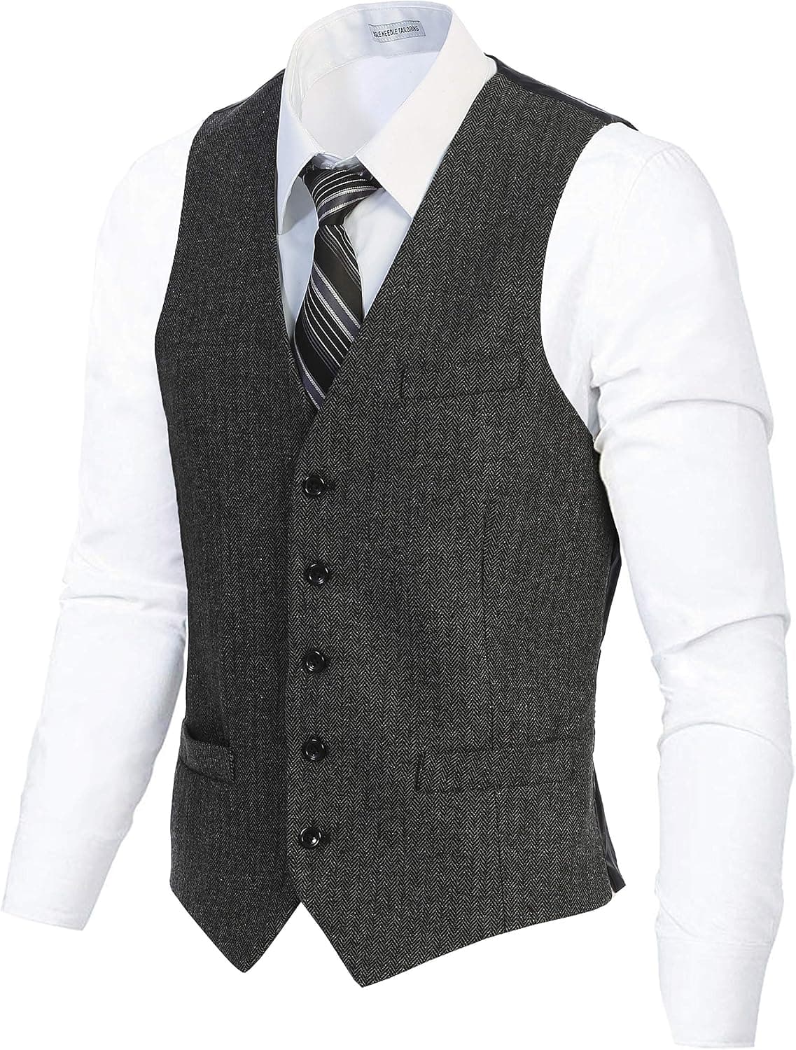 Gioberti Men's 5 Button Slim Fit Formal Herringbone Tweed Suit Vest