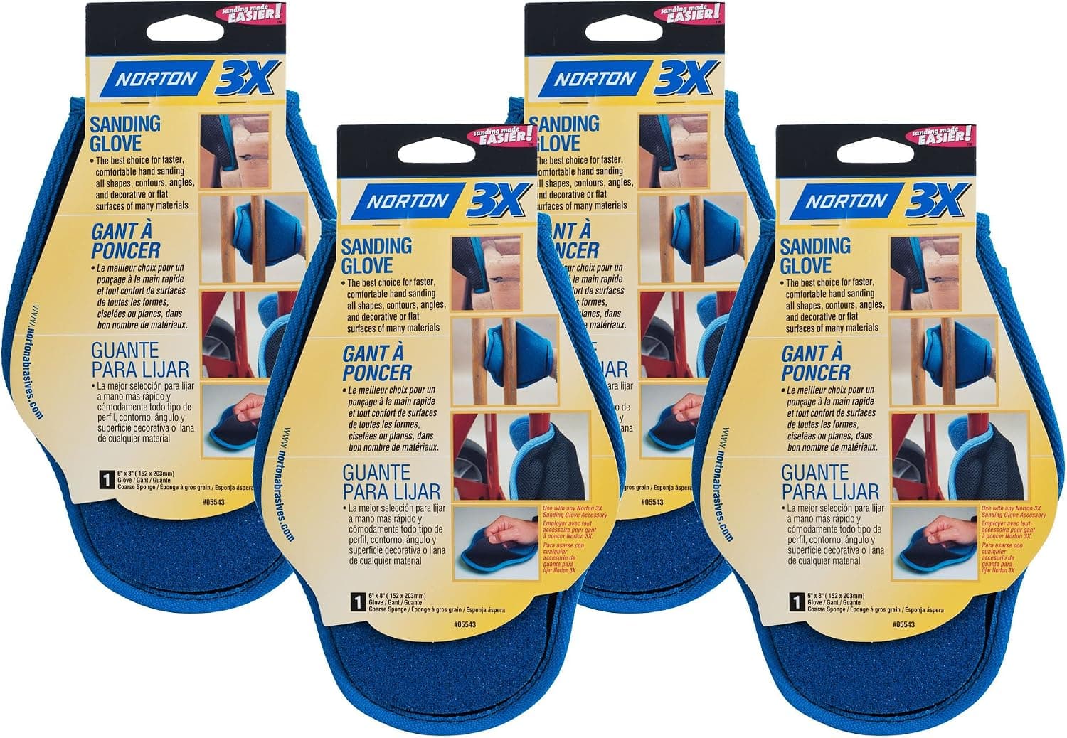 Norton 80-14789-4 3X Sanding Glove for Wood Working/Finishing, Set of 4