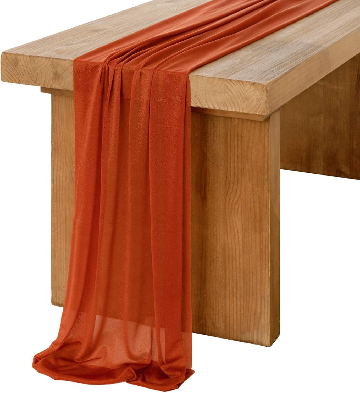 Ling's moment 10Ft Burnt Ochre Sheer Chiffon Like Table Runner for Wedding Rustic Boho Wedding Party Bridal Shower Decorations Birthday Party Fall Decor