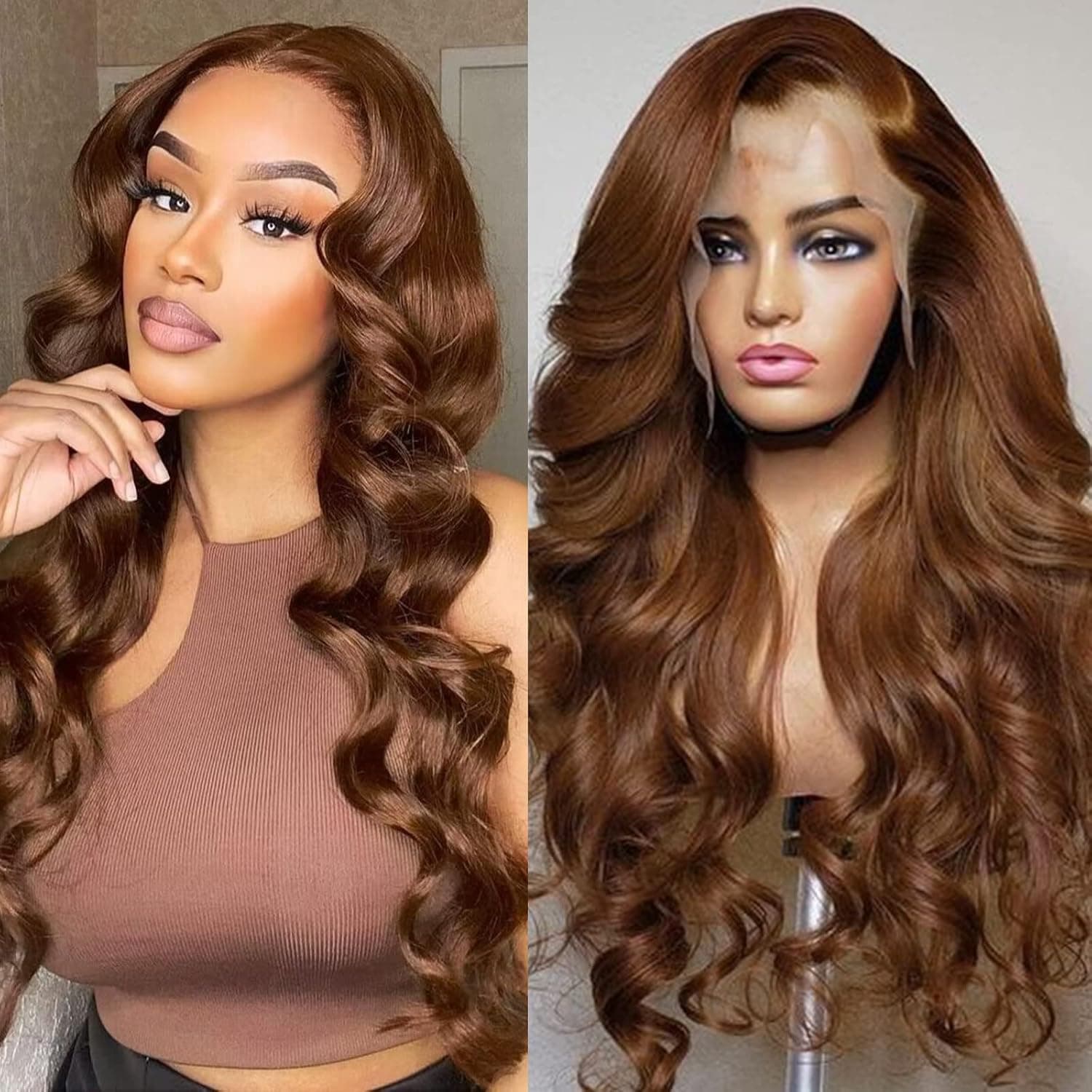 Miss Alle Chocolate Brown Lace Front Wig Human Hair 150% Density Auburn 13X4 Body Wave Lace Front Wig Human Hair Colored Hd Transparent Glueless Wigs Pre Plucked 24Inch