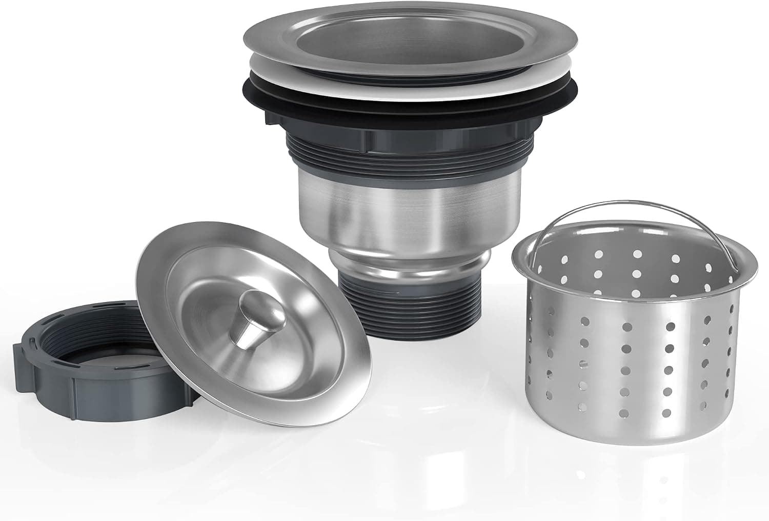 ZUAGCO Kitchen Sink Drain 3-1/2 Inch Sink Strainer Assembly Kit 304 Stainless Steel Removable Deep Waste Basket and Sealing Lid Kitchen Sink Drain Assembly Kit for Standard Kitchen Sink