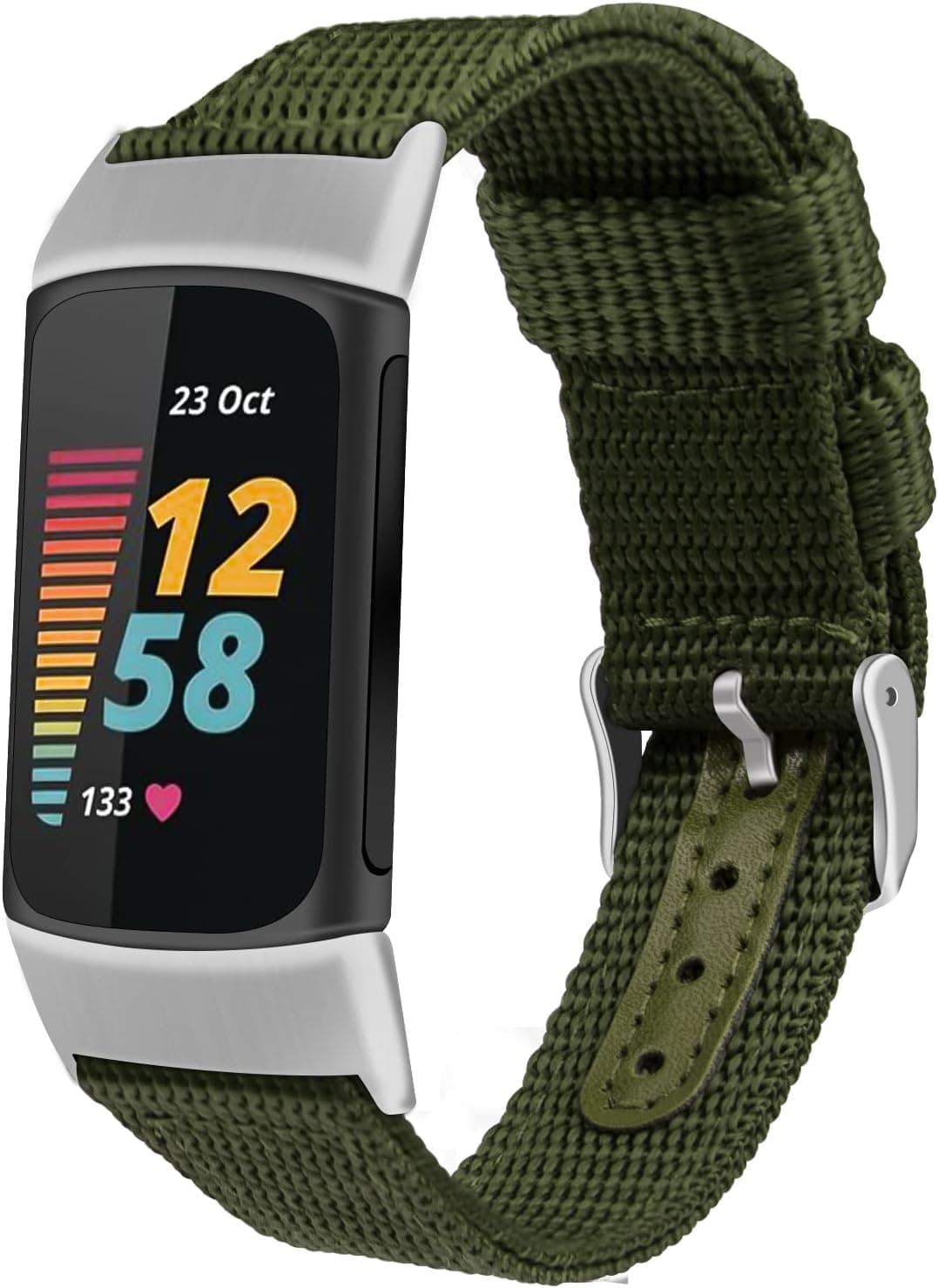 VEAQEE Nylon Replacement Bands Compatible with Fitbit Charge 5, Soft Breathable Woven Strap Adjustable Sport Wristband for Women Men for Fitbit Charge 5 (Armgreen)