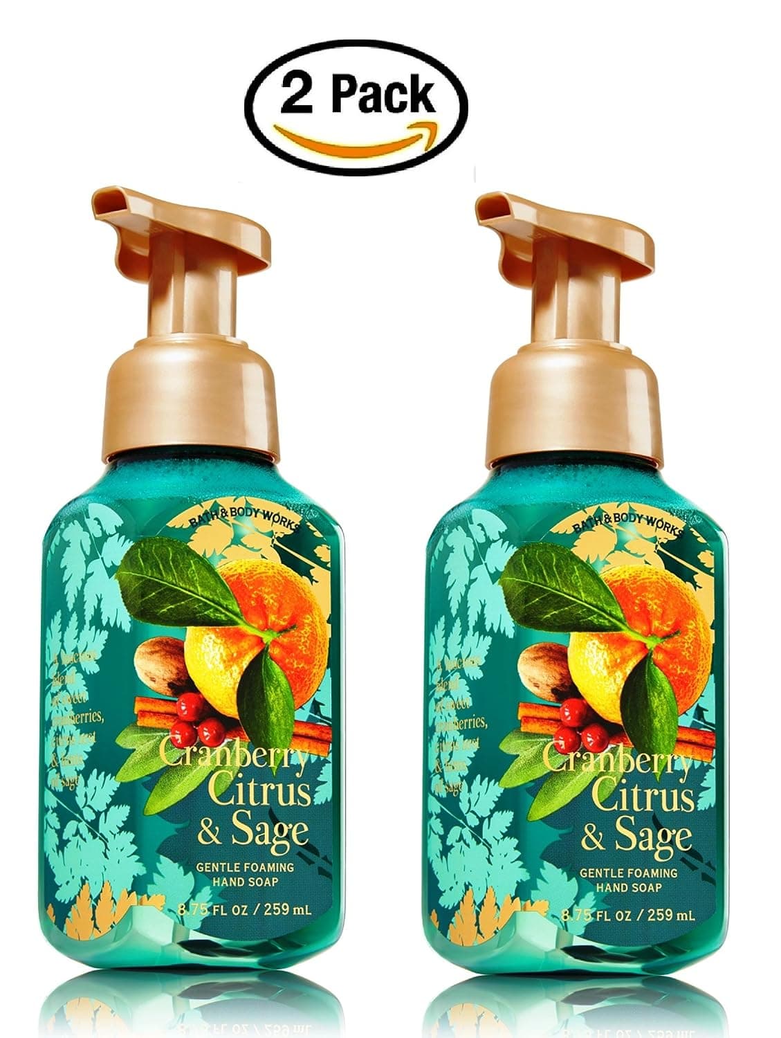 Bath & Body Works Cranberry Citrus and Sage Hand Soap - Pack of 2 Cranberry Citrus Sage Gentle Foaming Holiday Hand Soaps