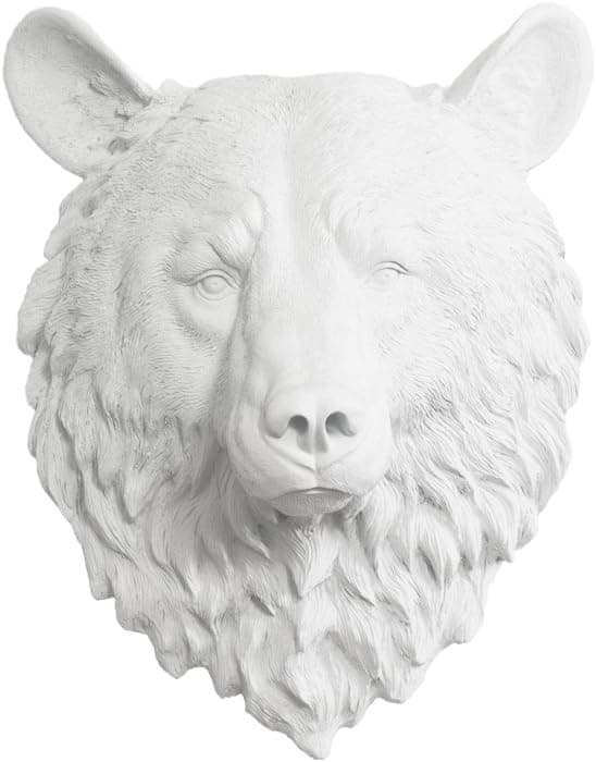 Wall Charmers Mini Faux Bear Head Wall Hanging - 10" Faux Taxidermy Animal Head Wall Decor - Handmade Farmhouse Decor (White)