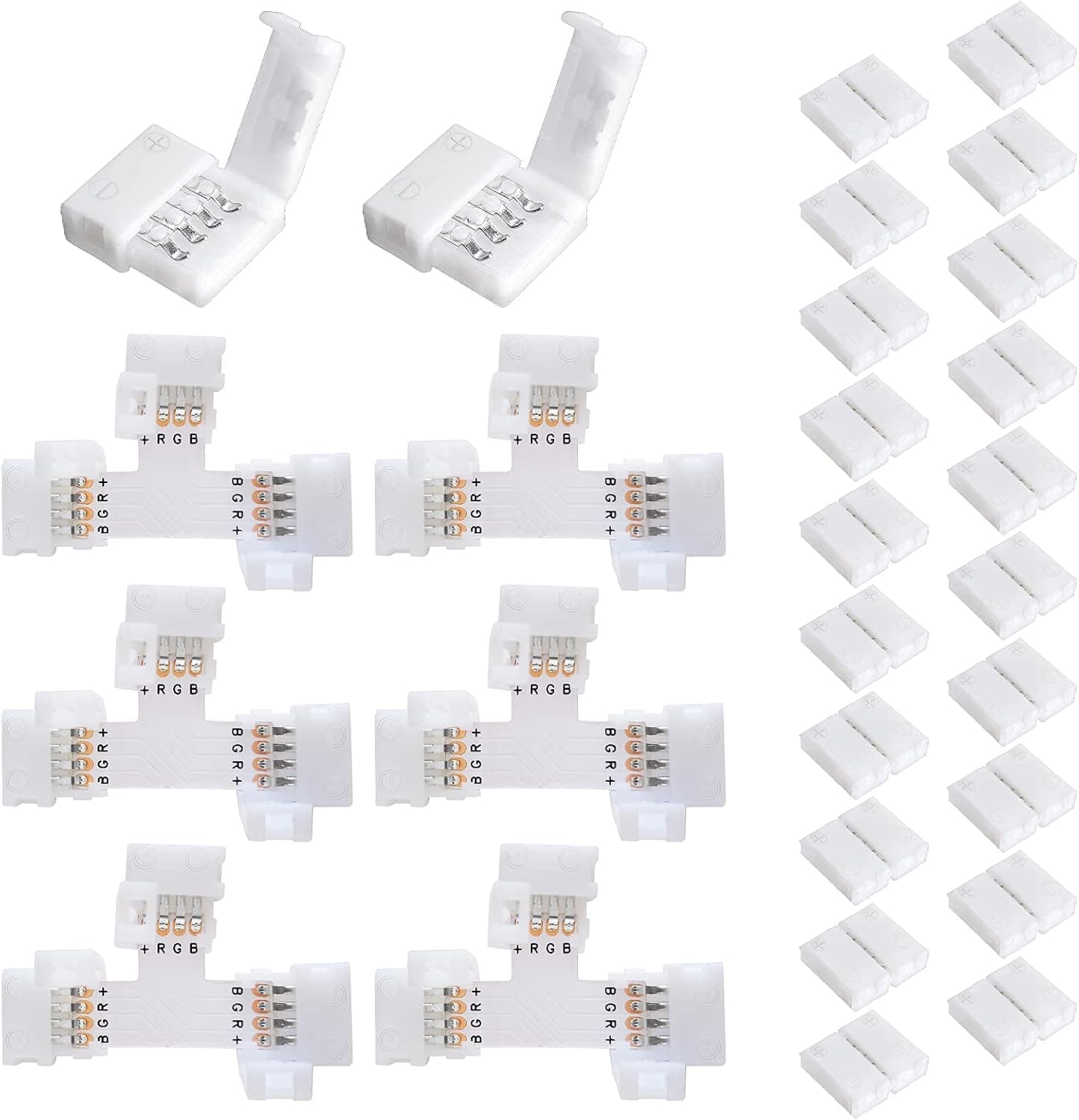 6Pcs 4Pin 10mm T Shape LED Strip Connectors with 20Pcs Strip Light Connectors YOELVN Solderless LED Lights Connectors for 5050 3528 SMD RGB LED Strip Lights, LED Connectors 4 Pin T Shape