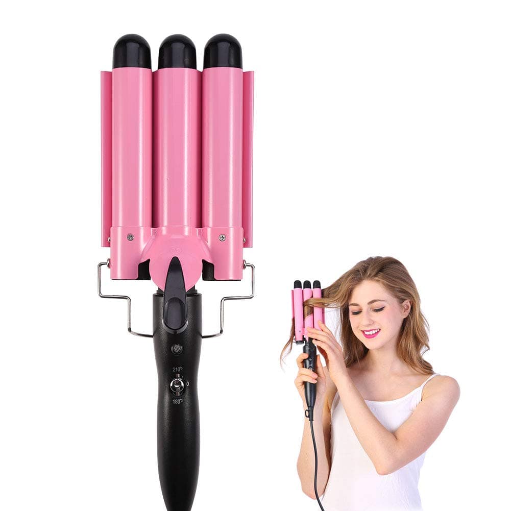 Hair Curling Roll Ceramic Iron,Temperature Adjustable Portable 3 Barrels 4 Size Wave Iron Wand Curler DIY Curly Hair Styling Tools(28mm)