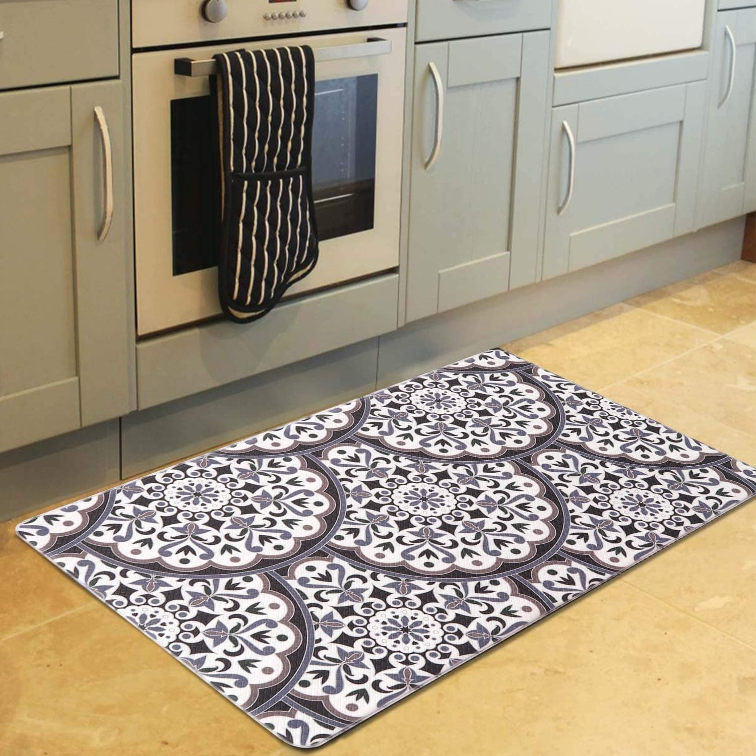 Anti Fatigue Kitchen Rug Runner, KIMODE Comfort PVC Leather Heavy Duty Floor Standing Desk Mats, Waterproof Non Slip Rubber Back Kitchen Mat for Indoor Home Office Use, 18" x 47"