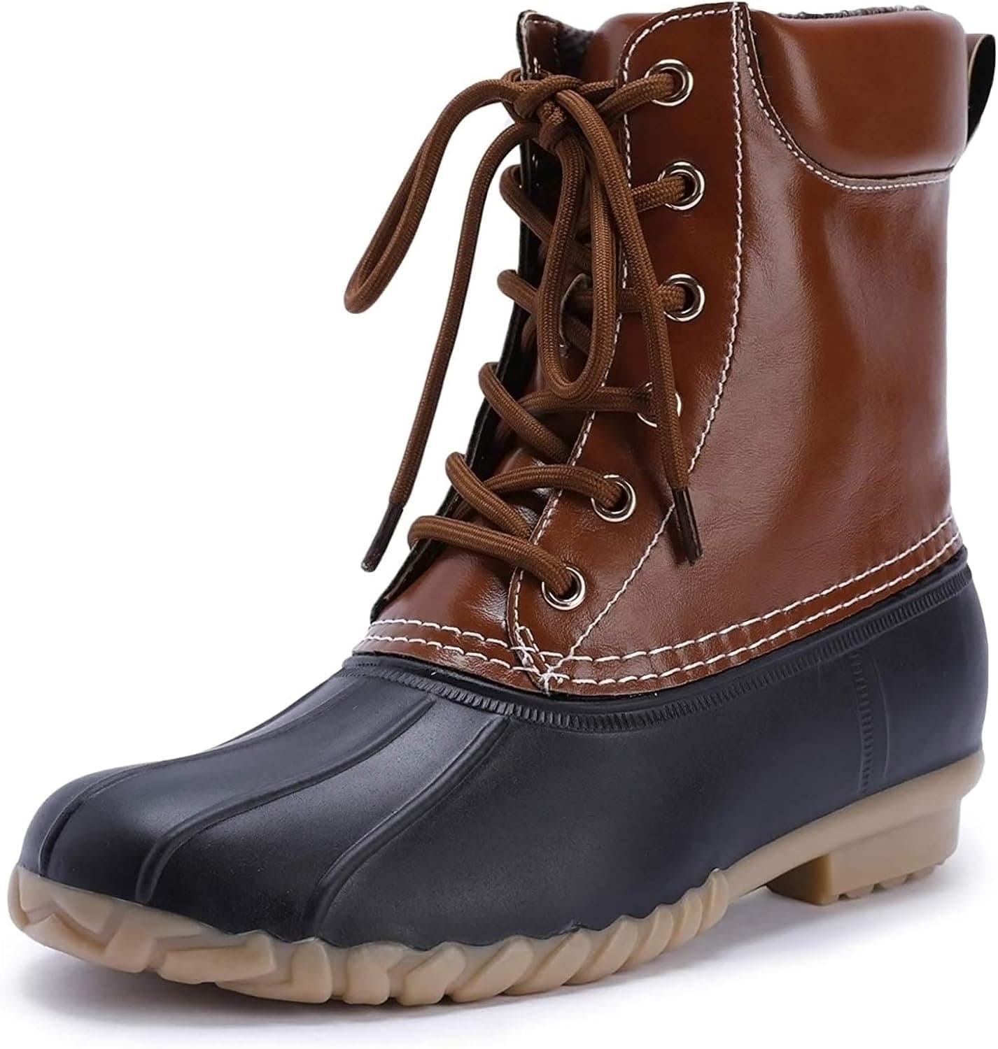Liyuandian Womens Duck Boots Waterproof Lace Up Two Tone Wide Calf Saltwater Rain Boots