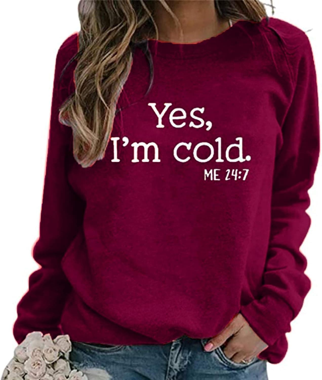Angxiwan Funny Shirts for Women Letter Print I am Cold Sweatshirt Crewneck Long Sleeve Blouse Pullover Tops