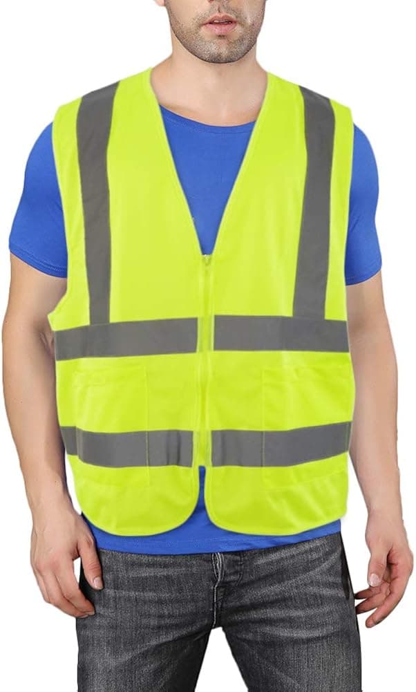T-Sheng High Visibility Reflective Safety Vest for Men and Women,Construction Work Vest with Pocket,Fluorescent Yellow M…