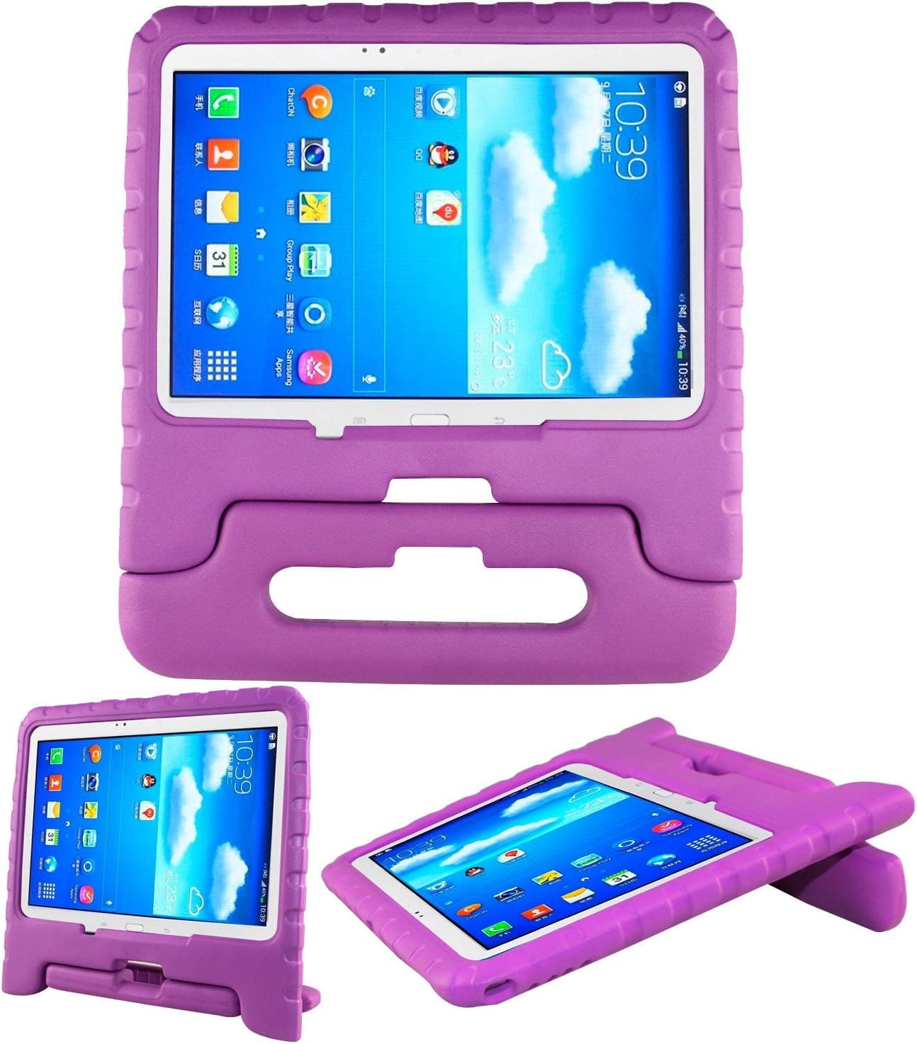 Galaxy Note 10.1 Kids Case - SIMPLEWAY EVA Light Weight Shock Proof Convertible Handle Stand Children Friendly Case for Samsung Galaxy Note 10.1 Inch 2014 Edition P600/P601/P605 (Purple)