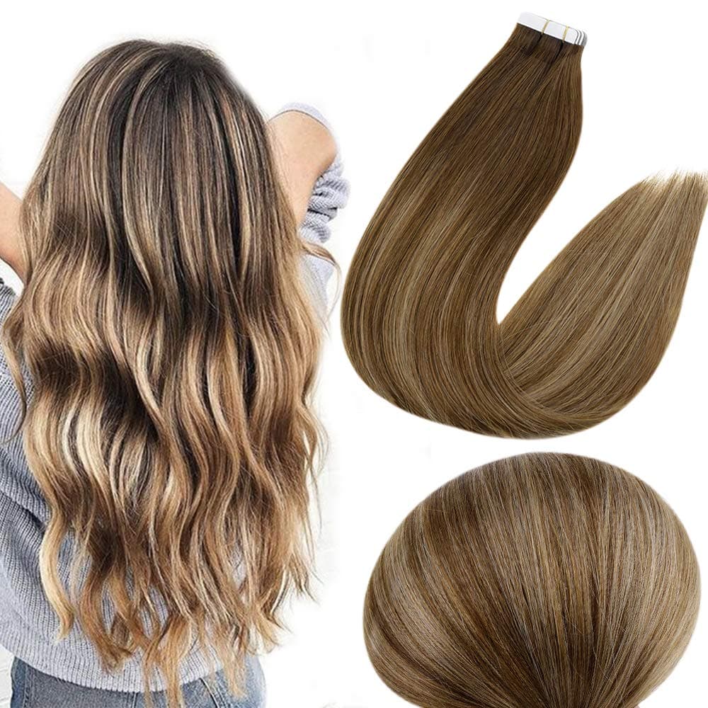 [Sale]Tape In Hair Extensions 20 Inch Adhesive Tape Extensions Ombre Balayage Color 3T14P6 Double Sided Tape Hair Extensions 50 Gram Glue In Real Hair Extensions 20 Pcs Straight Hair