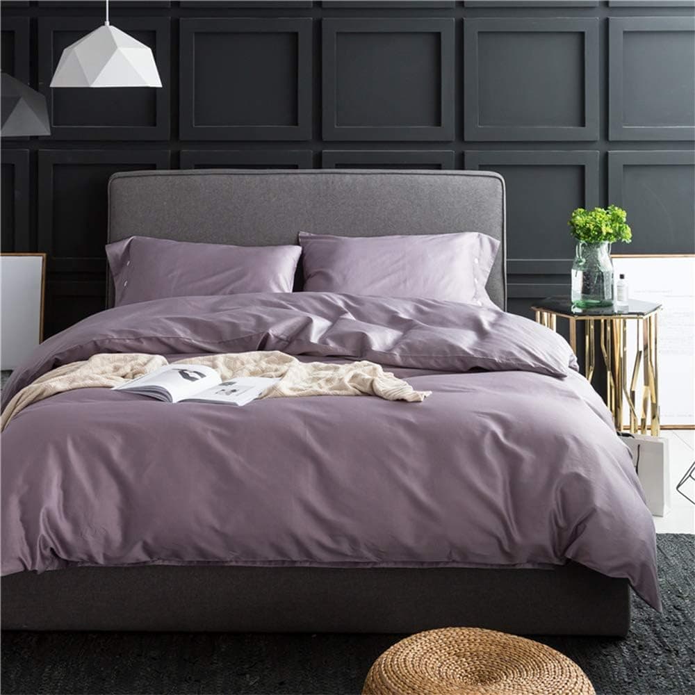 Solid Purple Cotton Duvet Cover Set King Hotel Quality Luxury Bedding Set 3 Piece Egyptian Cotton Duvet Comforter Cover Set Warm Soft Wedding Bedding Collection King Size