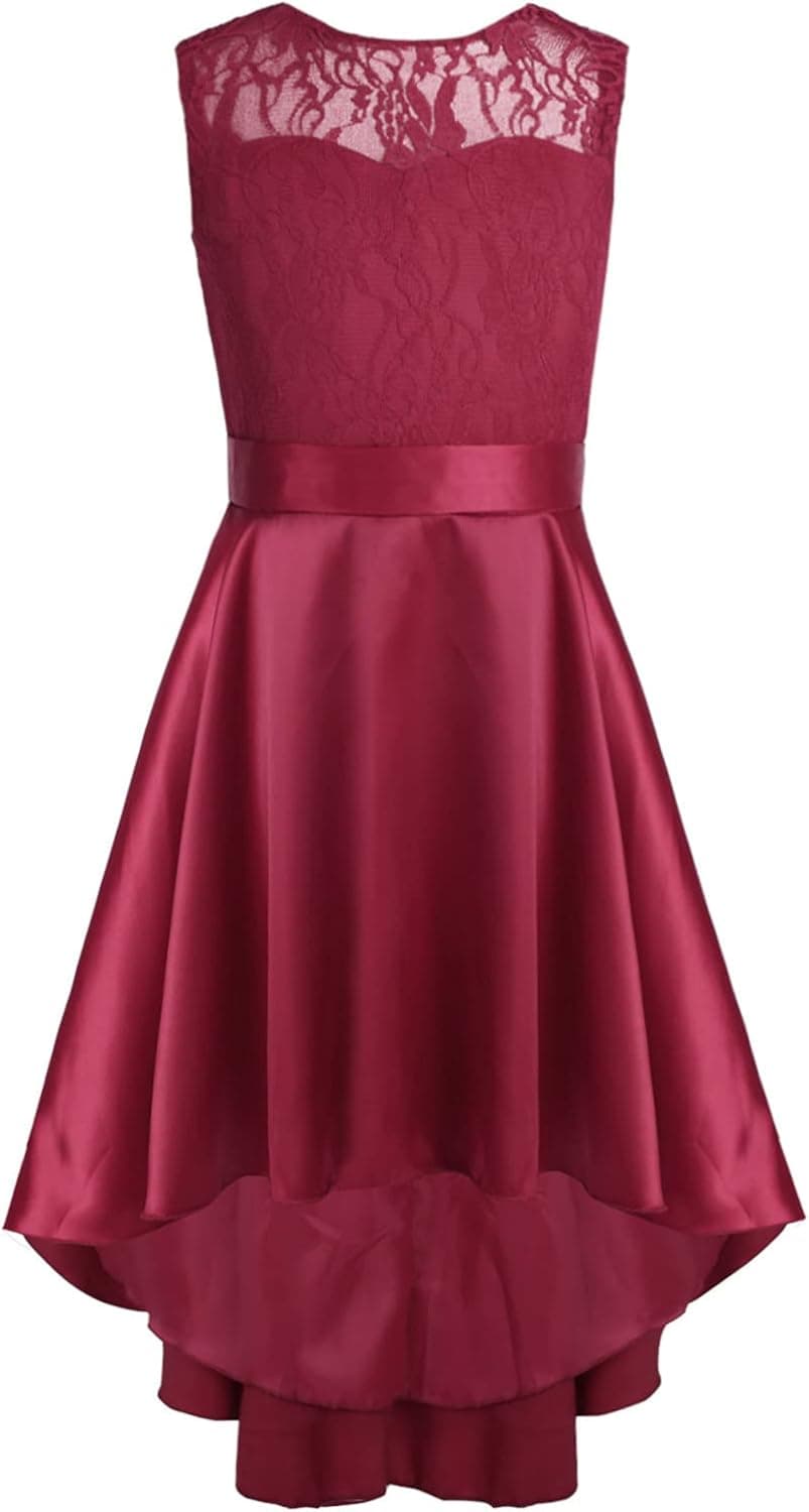 iEFiEL Girls Lace High-Low V-Back Flower Girl Dress Wedding Dance Ball Party Dress