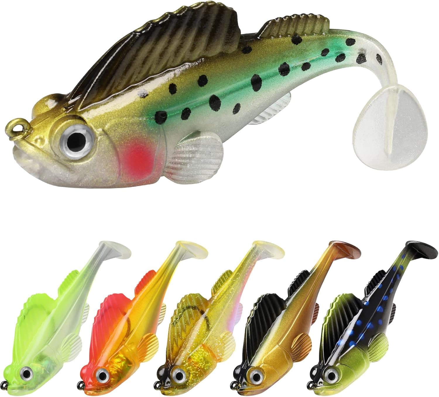 GOTOUR Pre-Rigged Jig Head Fishing Lures, Soft Jointed Swimbaits for Bass Fishing, Great Weedless Bass Lures, Tadpole Lure with Spinner, Walleye Shad Baits, Fishing Jigs for Freshwater and Saltwater