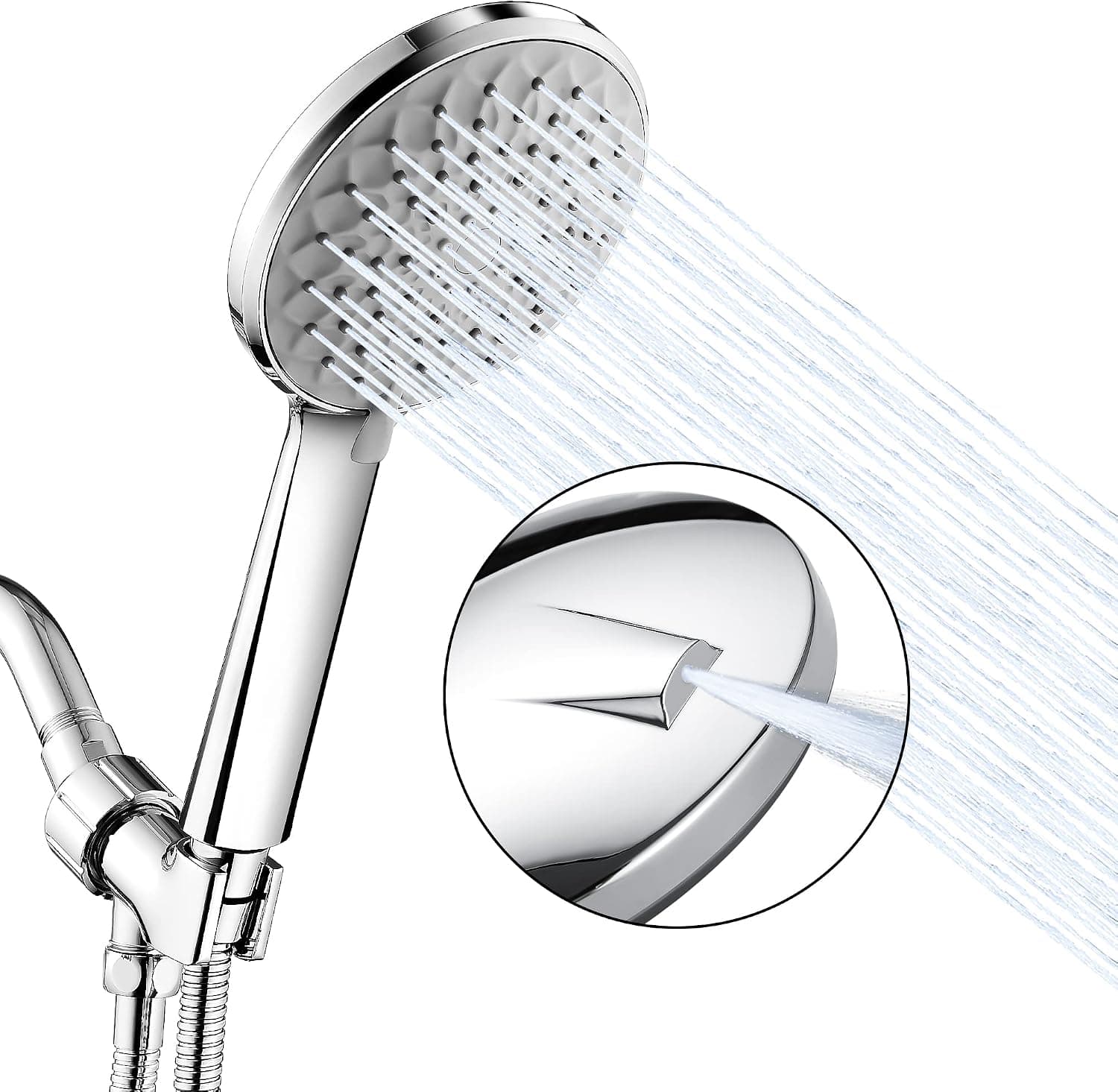 Shower Heads With Handheld 6 Spray High Pressure， Large Detachable Shower Head Hand-held With 59“ Stainless Steel Shower Head Hose And Adjustable Bracket，Built-in Power Wash to Clean Tub, Tile & Pets